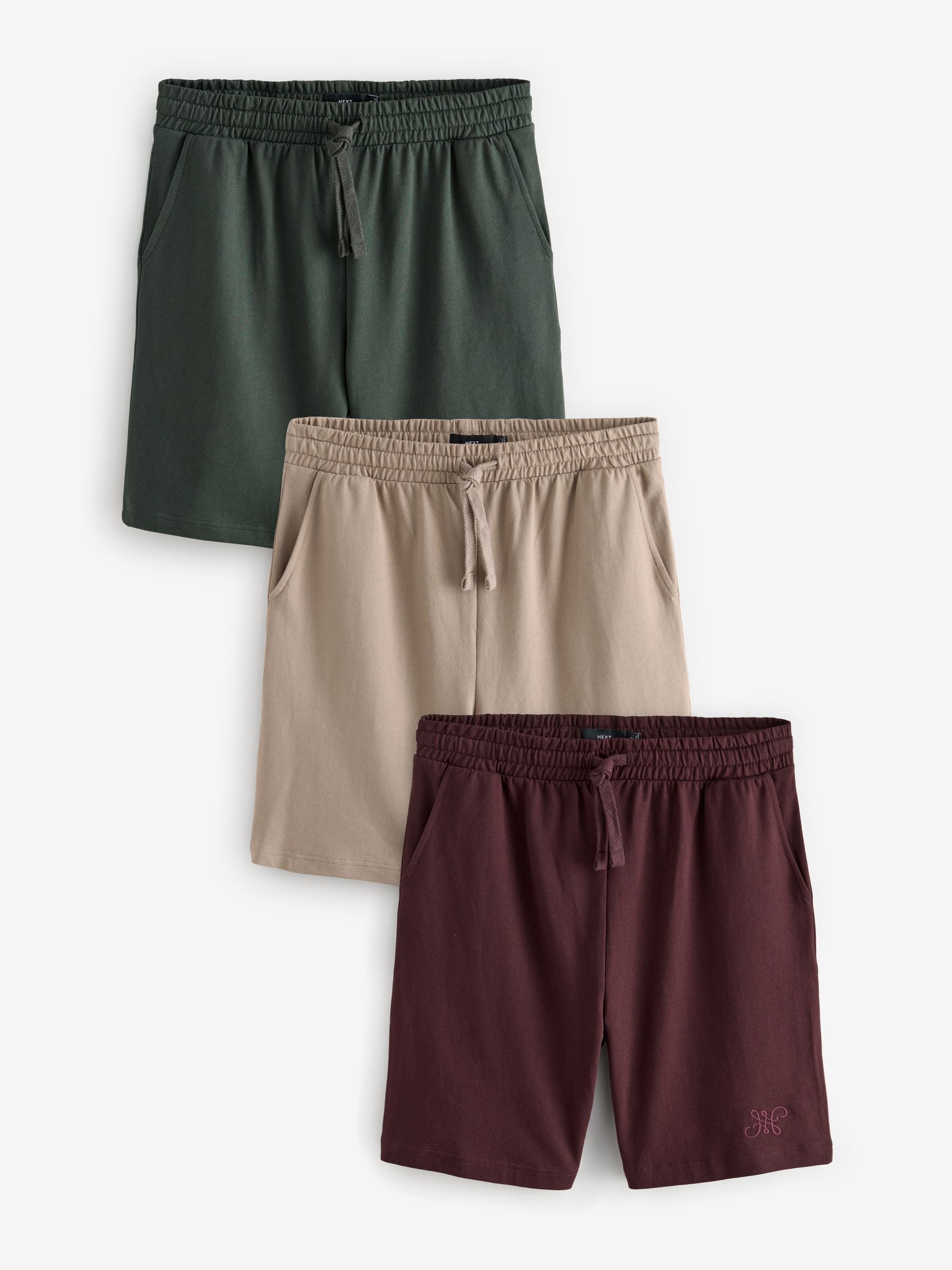 Red/Green/Neutral Lightweight 100% Cotton Shorts 3 Pack