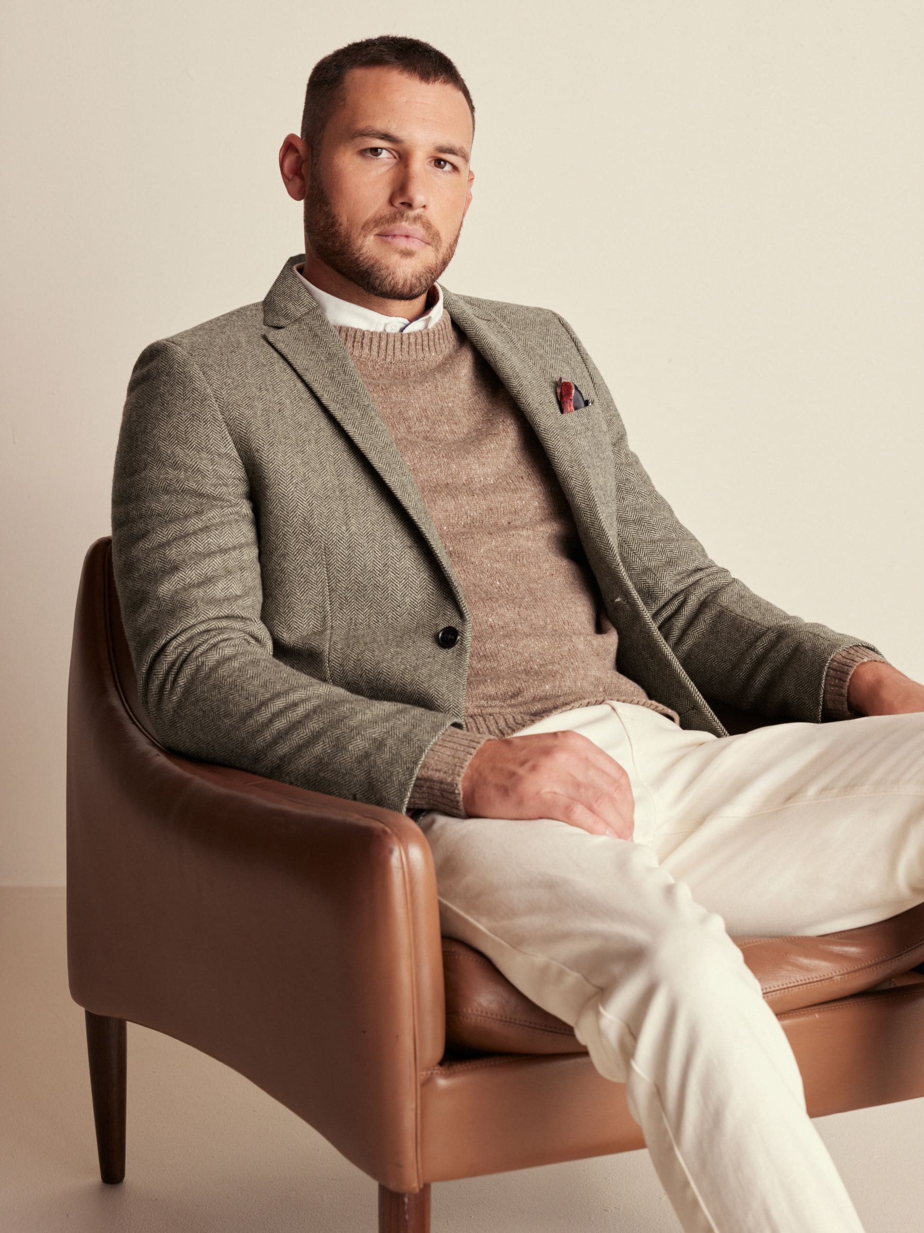 Taupe Slim Fit Wool Rich Herringbone Blazer