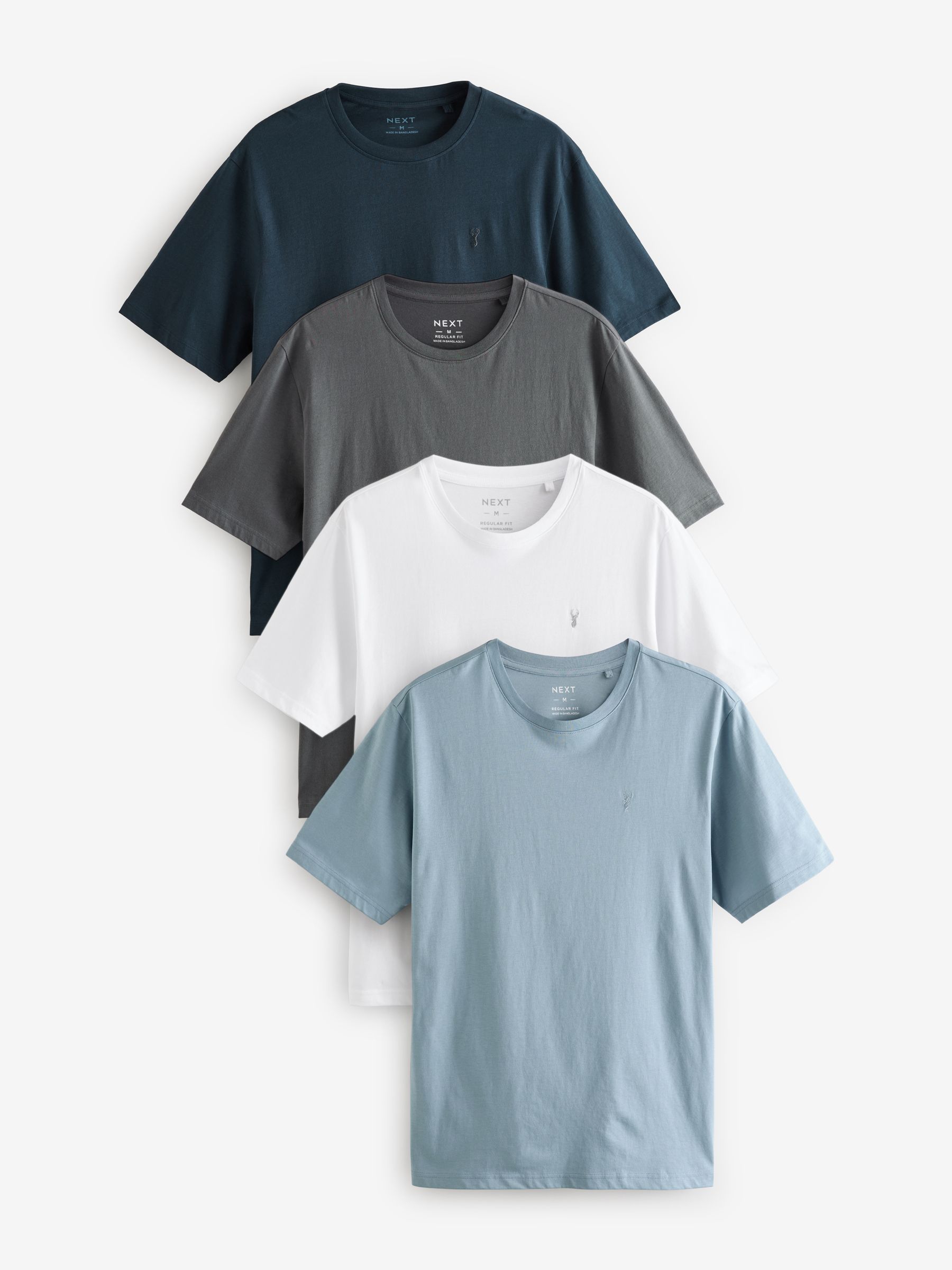 Blue/Navy/White/Steel Regular Fit 100% Cotton T-Shirts 4 Pack
