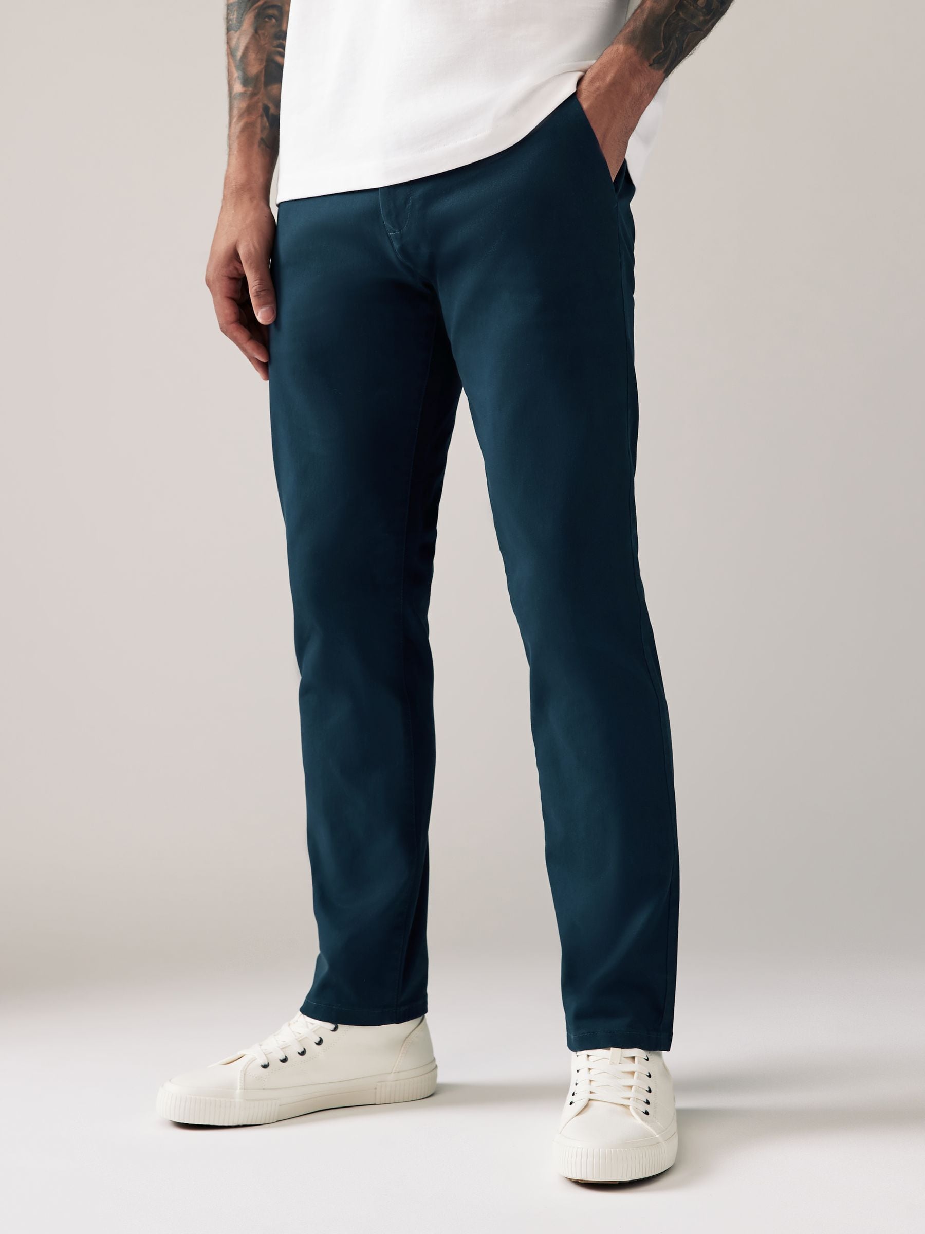 Blue Dark Slim Fit Stretch Chinos Trousers