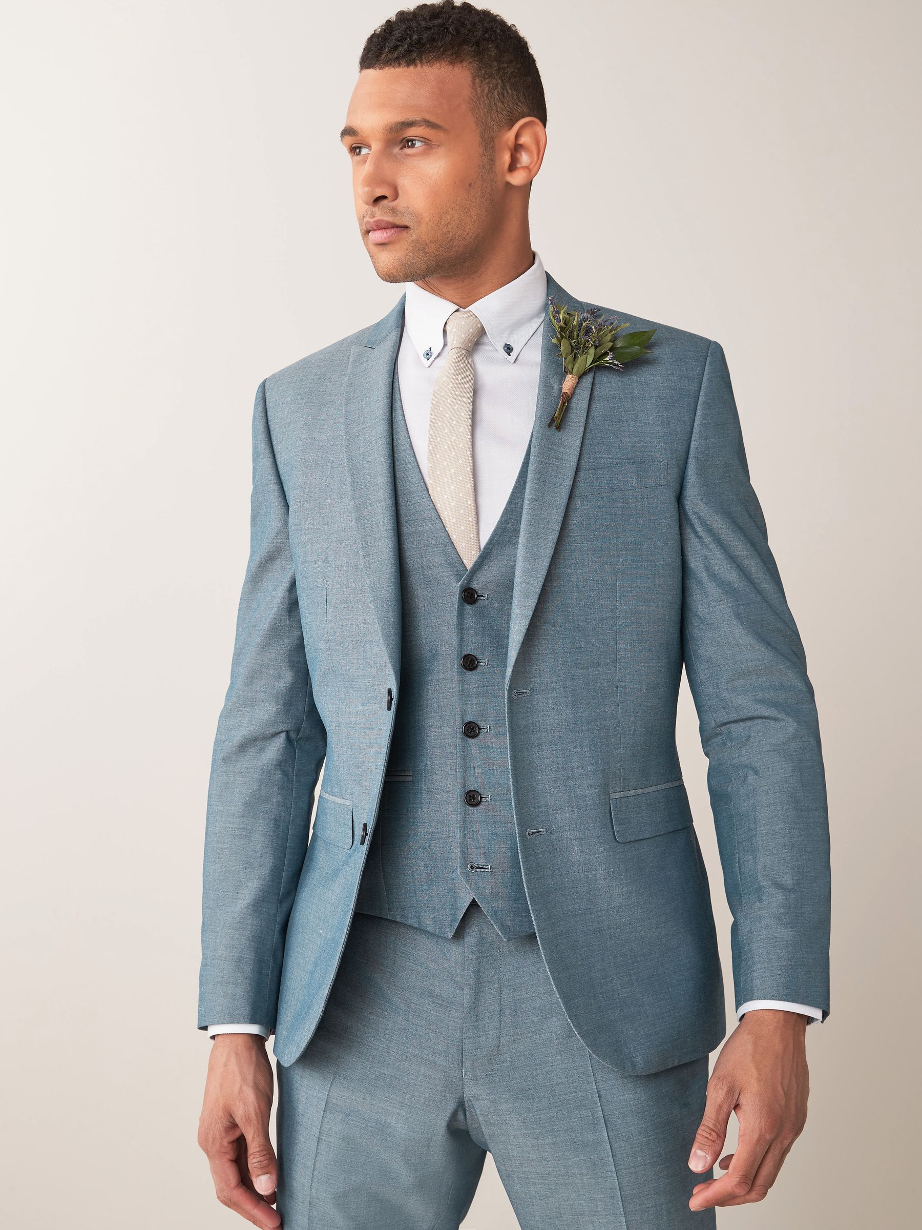 Light Blue Slim Fit Two Button Suit Jacket