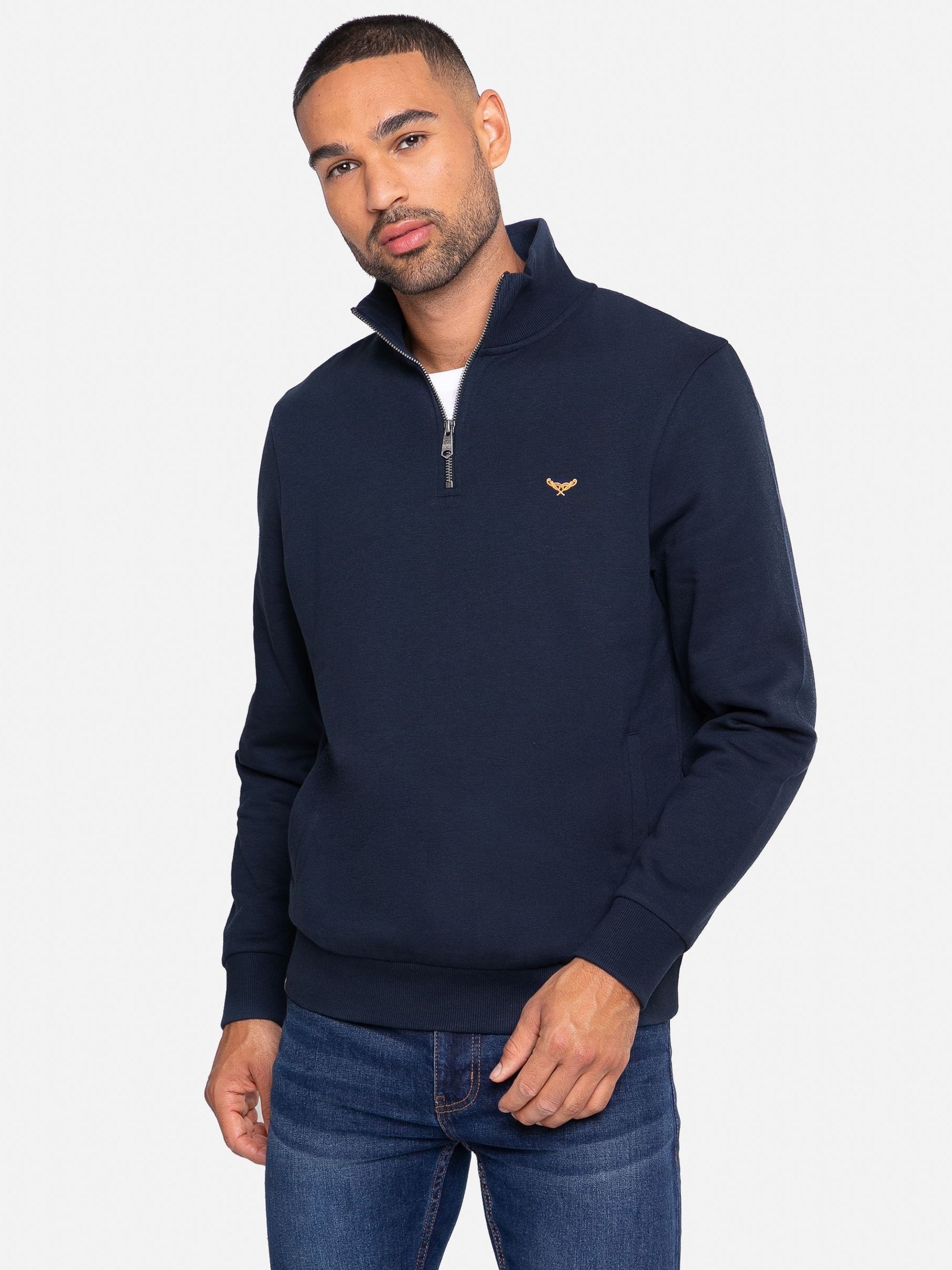Threadbare Navy Quarter Zip Neck Sweat Top