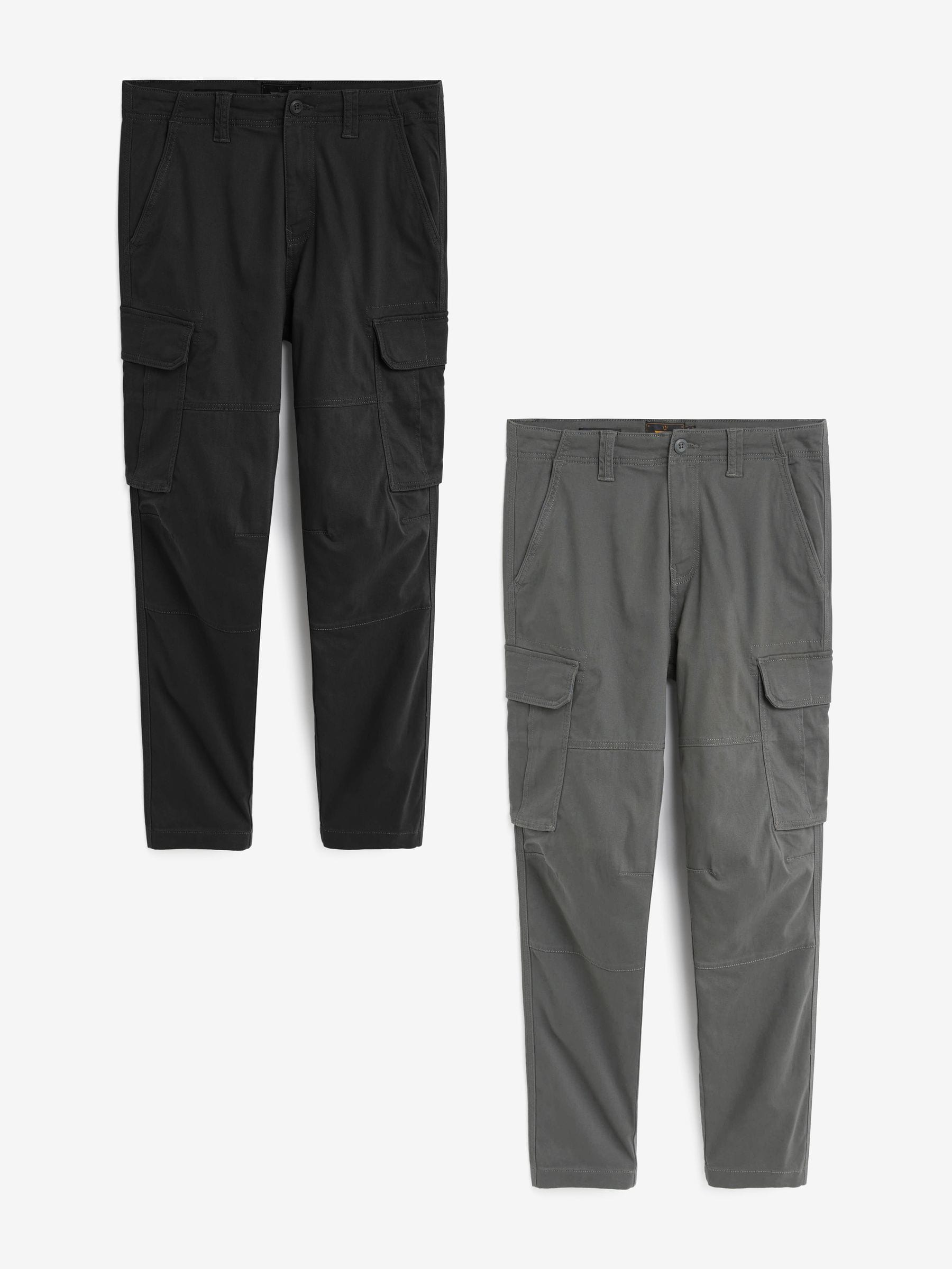 Black/Charcoal Grey Slim Fit Cotton Rich Stretch Cargo Trousers 2 Pack