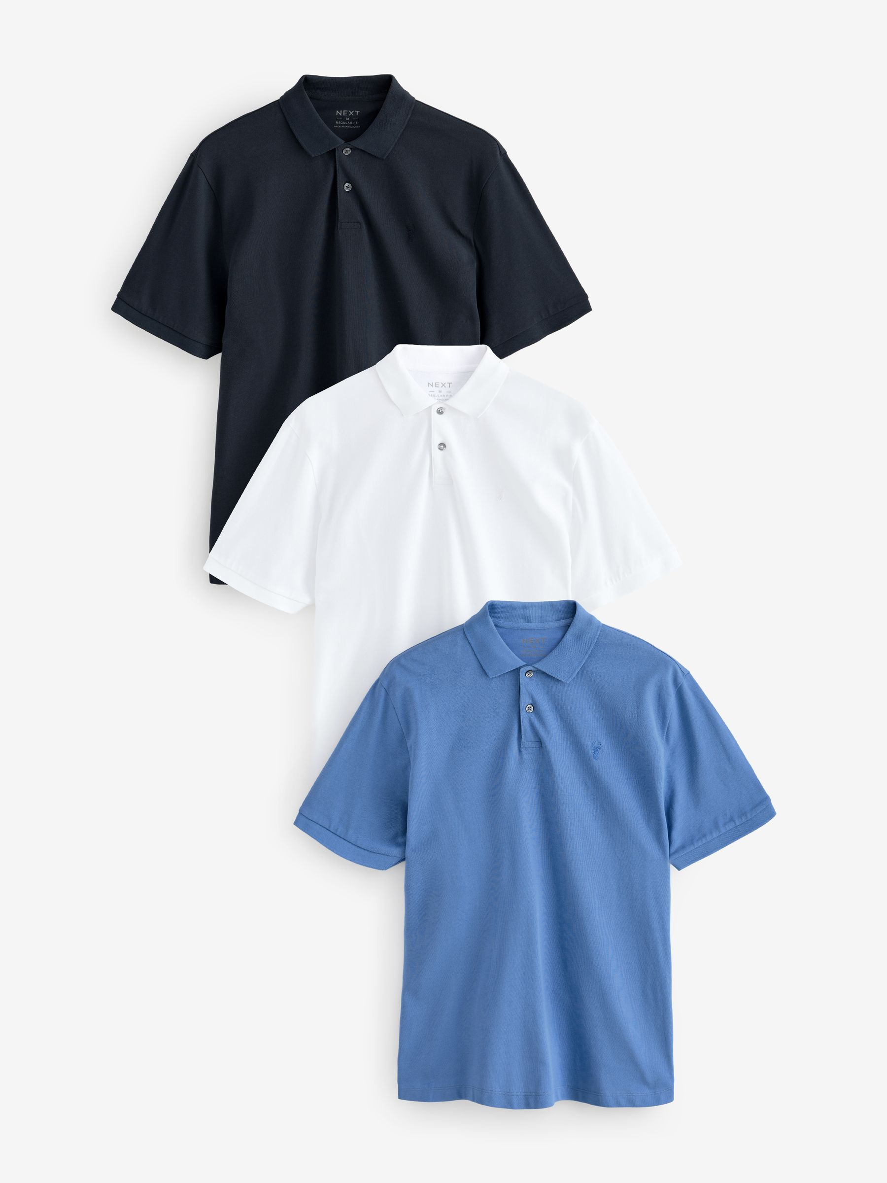 White/Blue Short Sleeve Pique Polo Shirts 3 Pack
