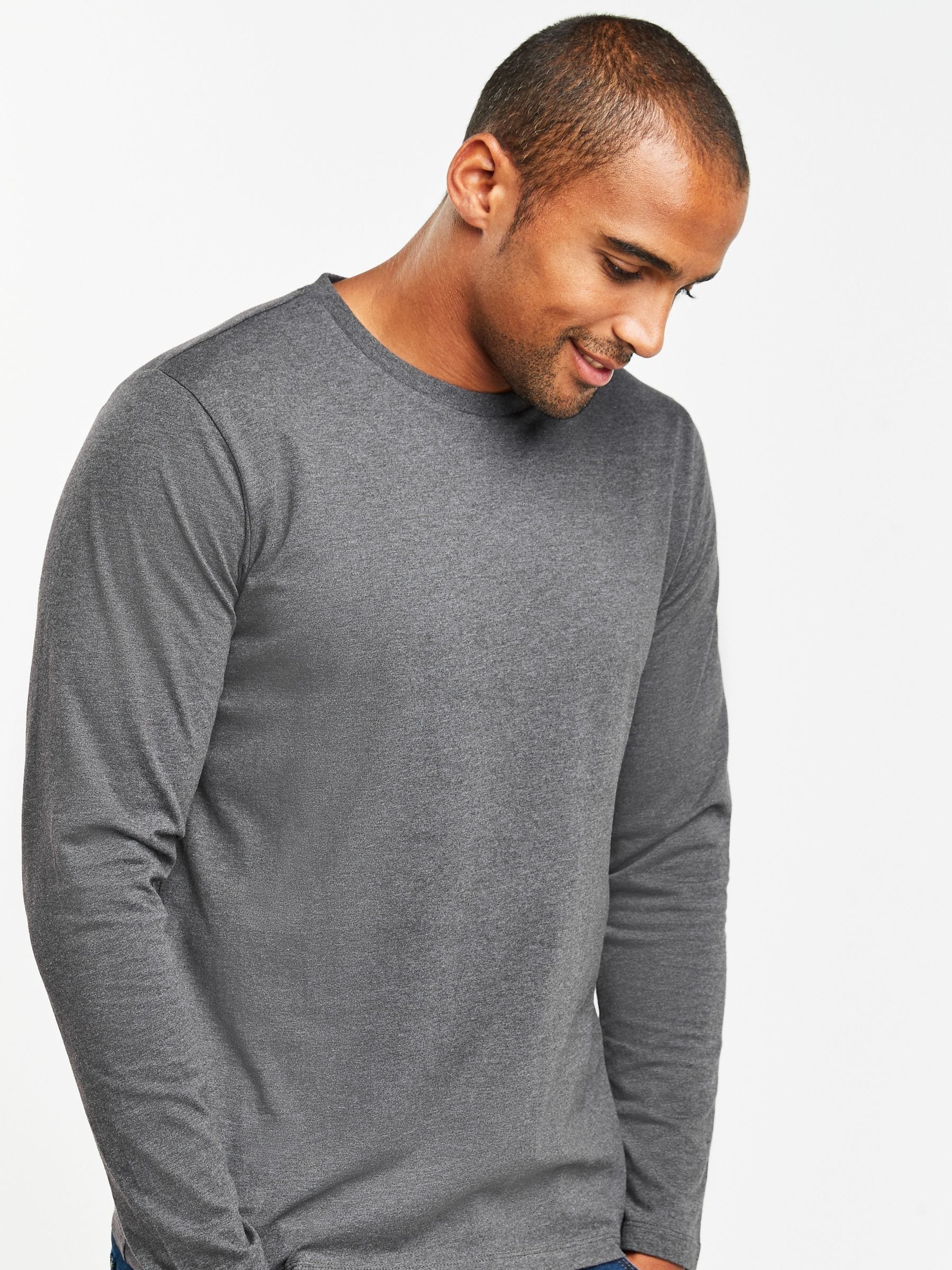 Charcoal Grey Marl Regular Fit Long Sleeve Crew Neck T-Shirt