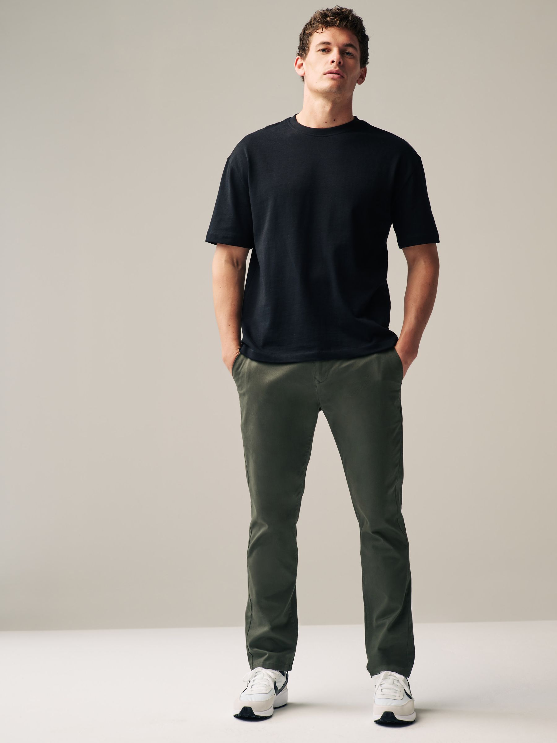 Green Khaki Slim Fit Stretch Chinos Trousers