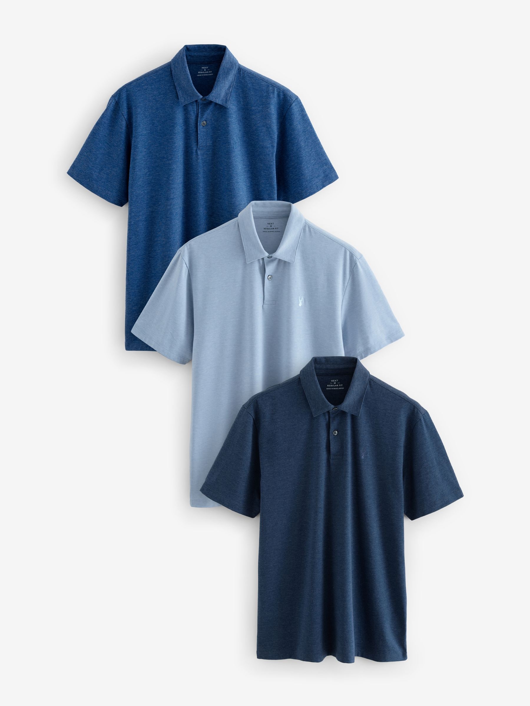 Blue Marls Regular Fit Short Sleeve Jersey Polo Shirts 3 Pack