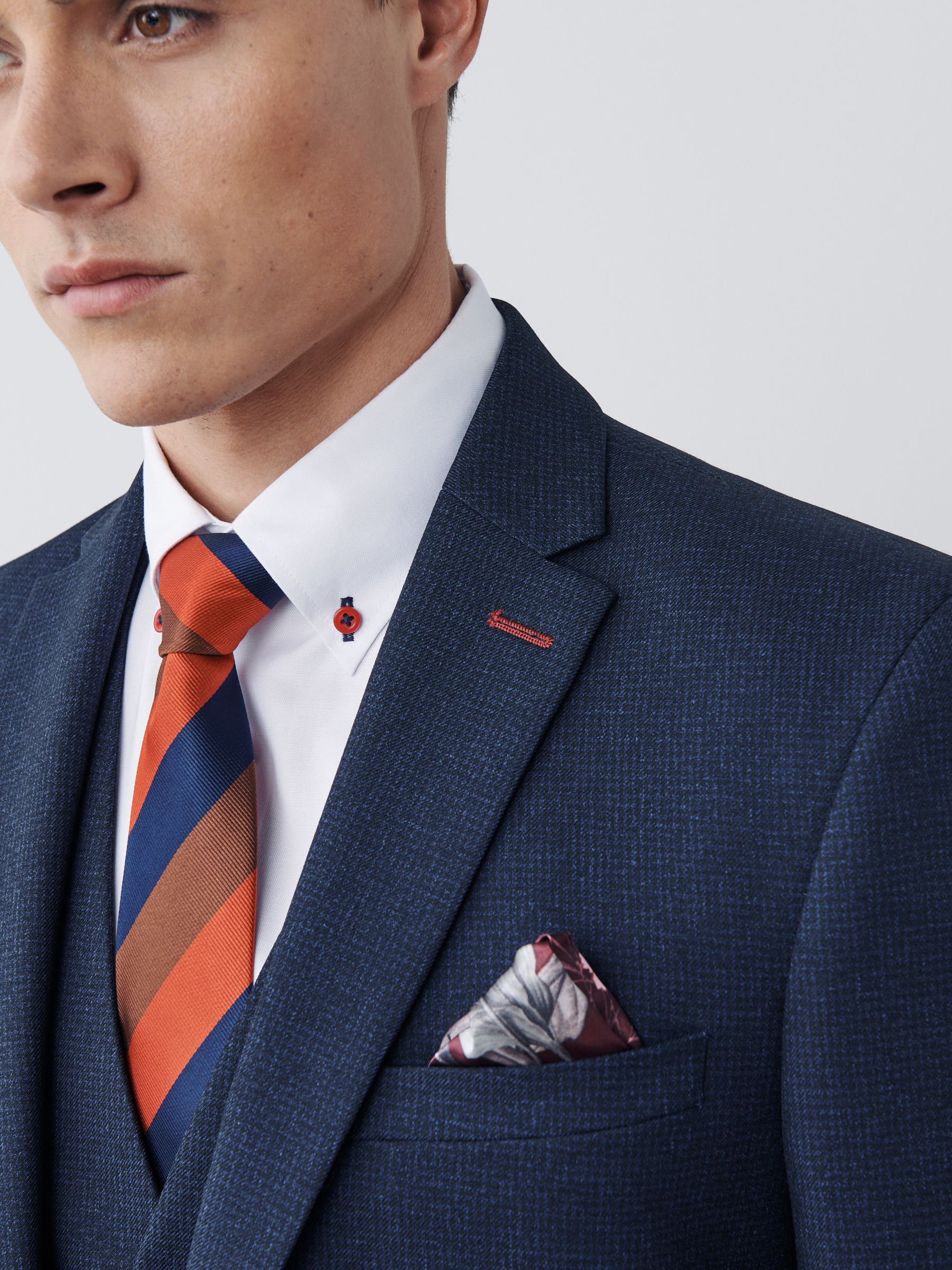 Navy Blue Slim Fit Puppytooth Design Suit Jacket