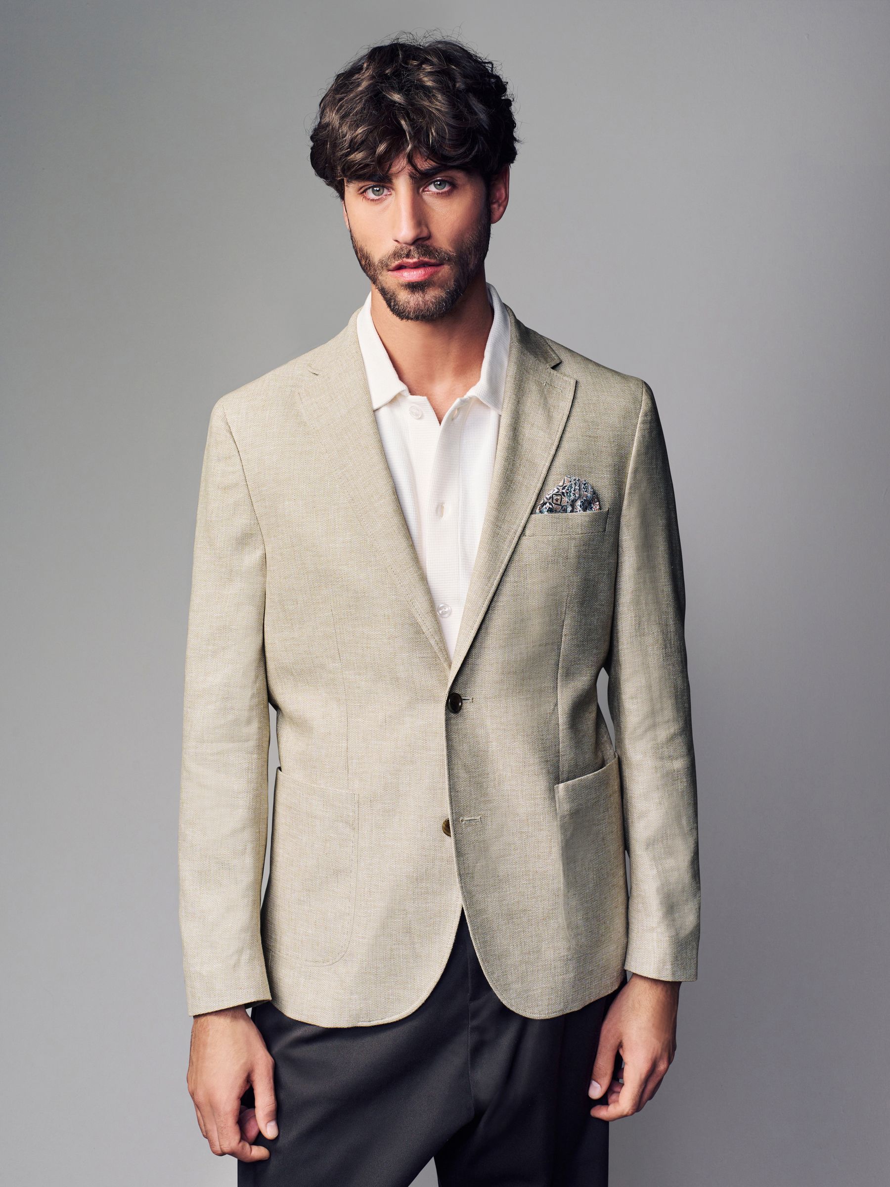 Stone Regular Fit Textured Linen Blend Blazer