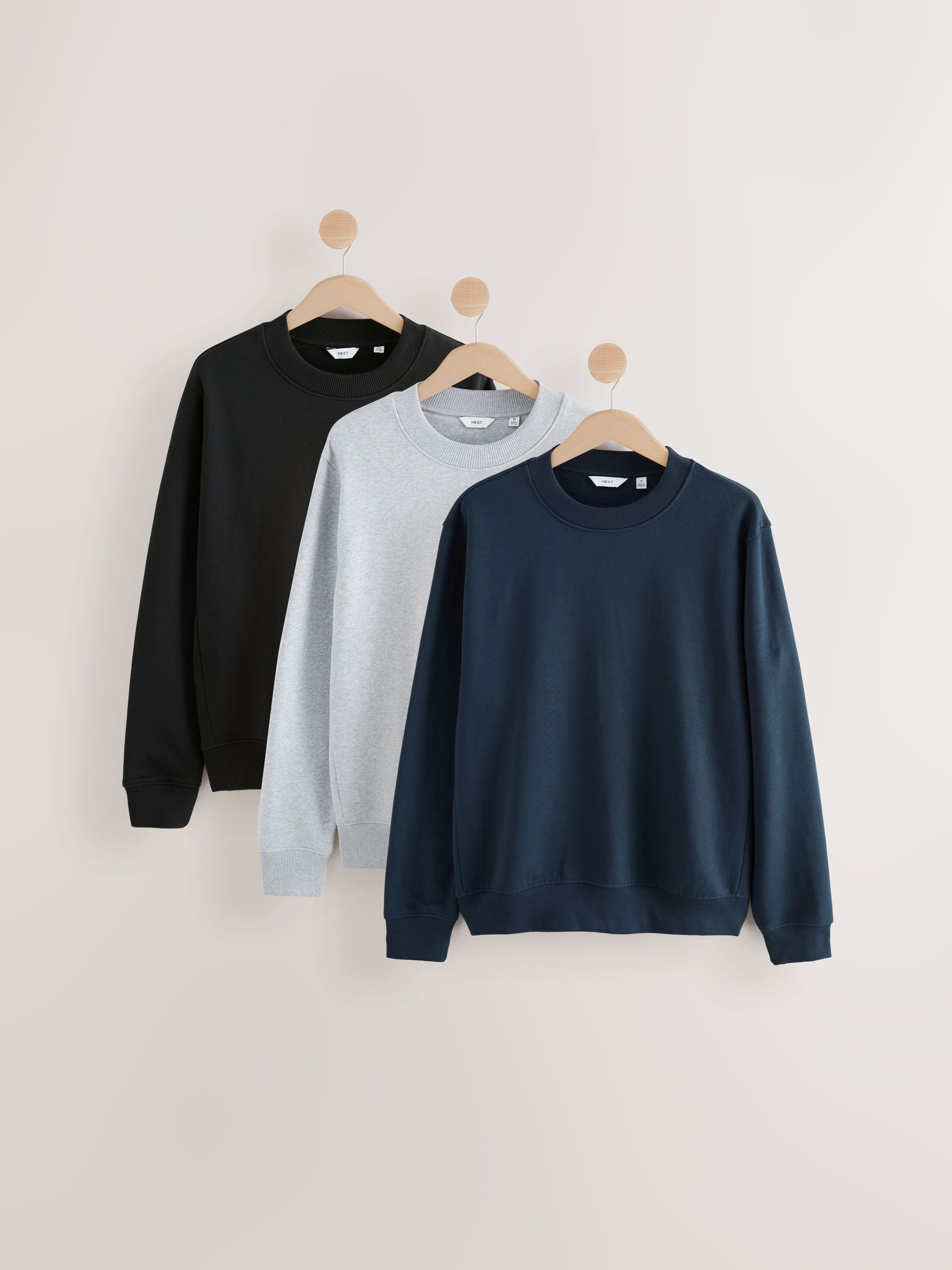 Black/Navy Blue/ Grey Marl Jersey Crew Sweatshirt 3 Pack