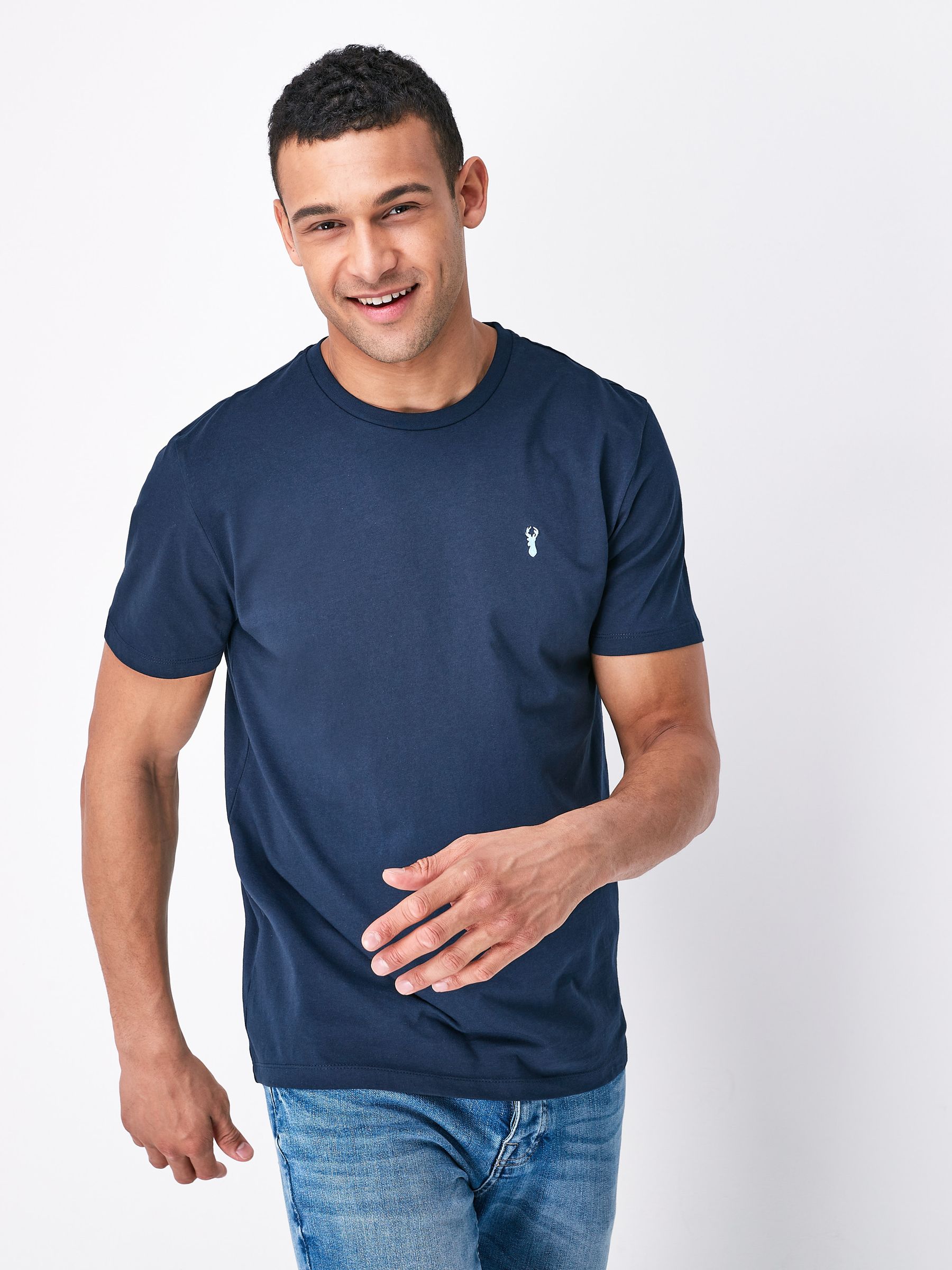 Navy Blue Regular Fit 100% Cotton Stag T-Shirt