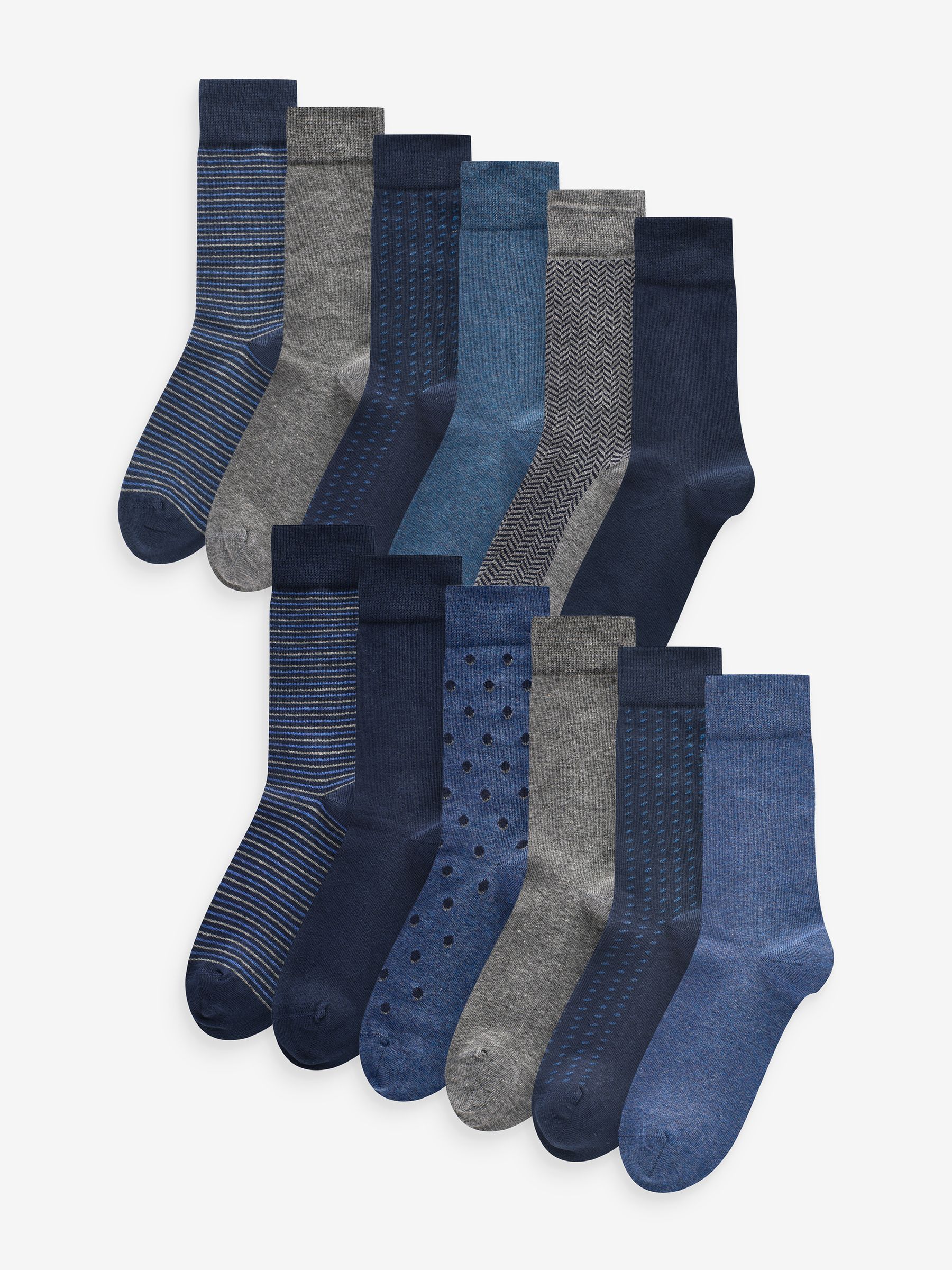 Navy Blue/Grey Pattern 12 Pack Mens Cotton Rich Black Socks