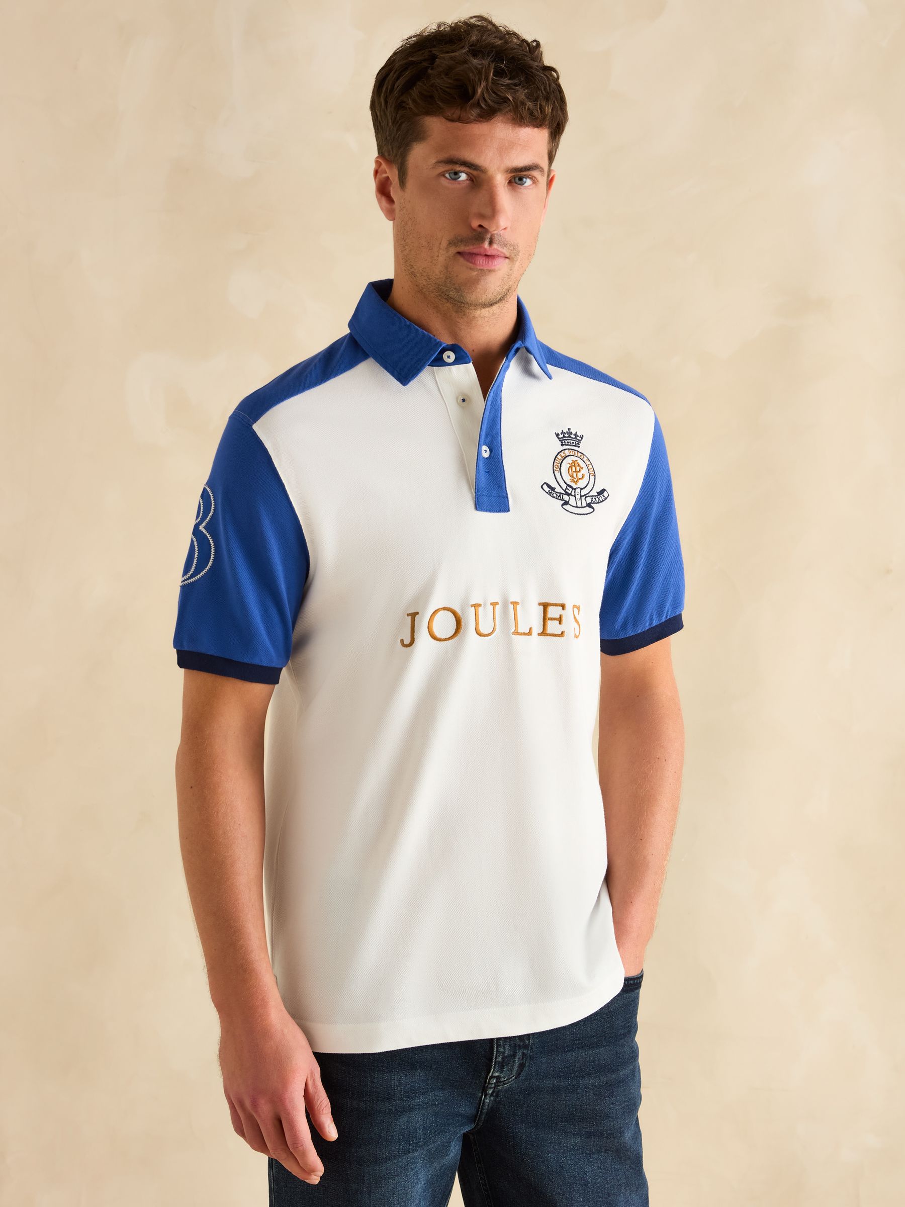 Joules Embellished Blue/White Classic Fit Polo Shirt