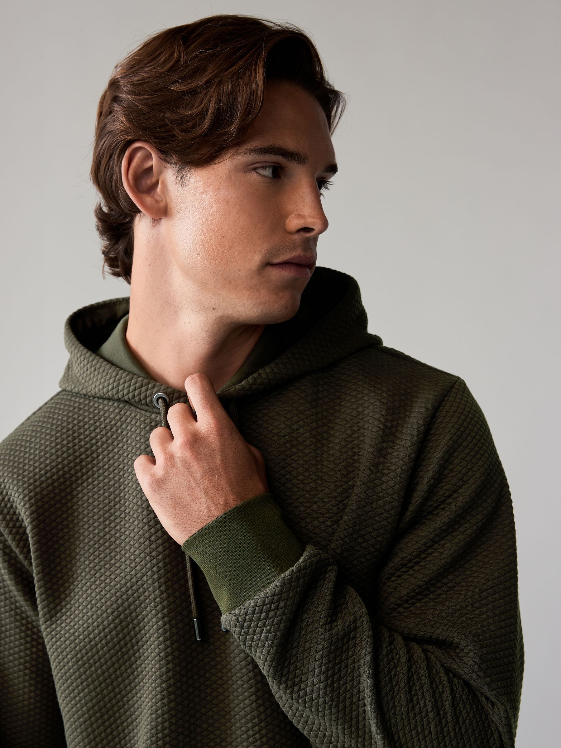 Khaki Green Hooded Textured Overhead Hoodie
