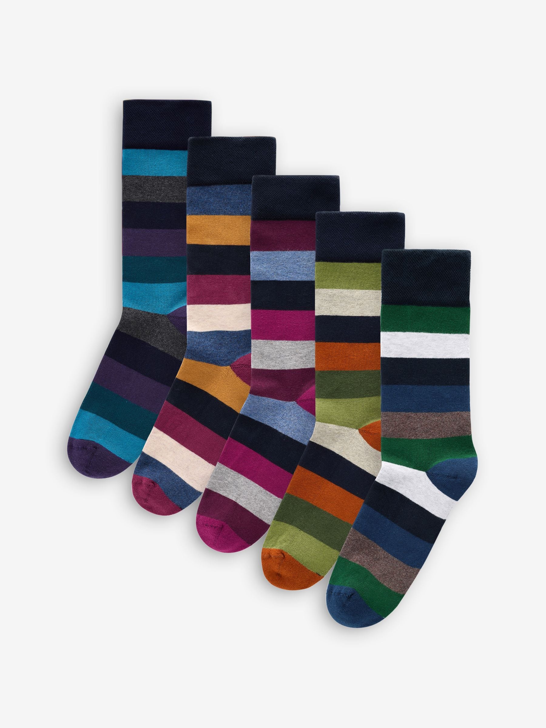 Striped 5 Pack Cushioned Sole Comfort Socks