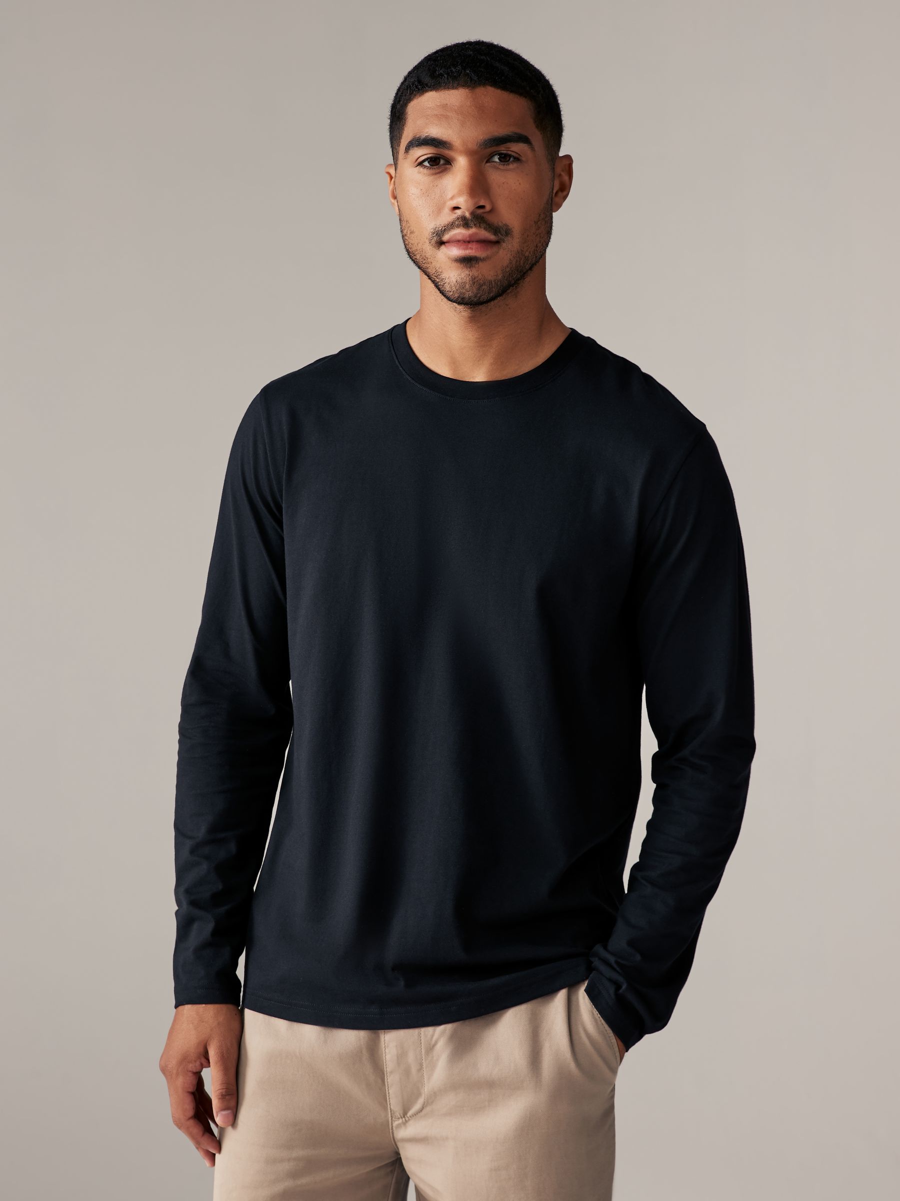 Black Regular Fit Long Sleeve Crew Neck T-Shirt