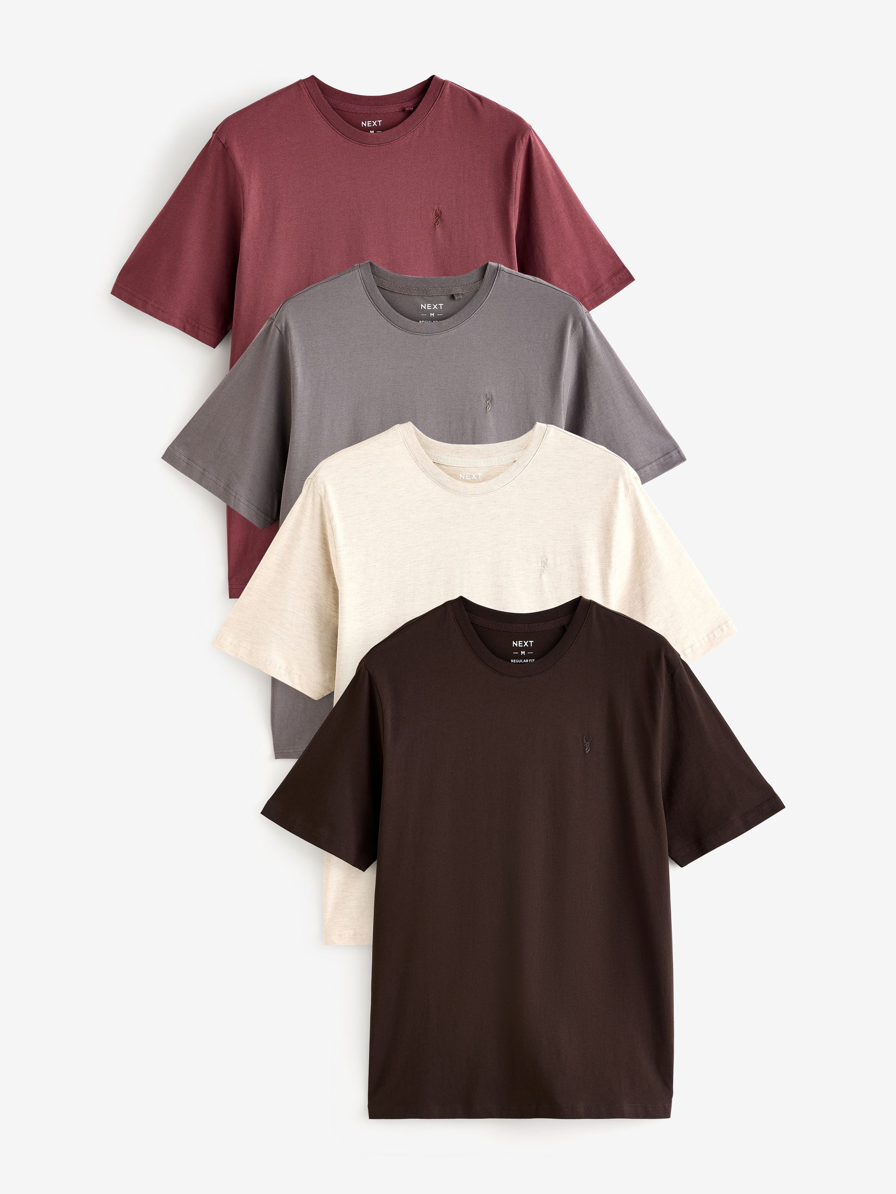 Brown/Cream/Rust/Neutral Regular Fit 100% Cotton T-Shirts 4 Pack