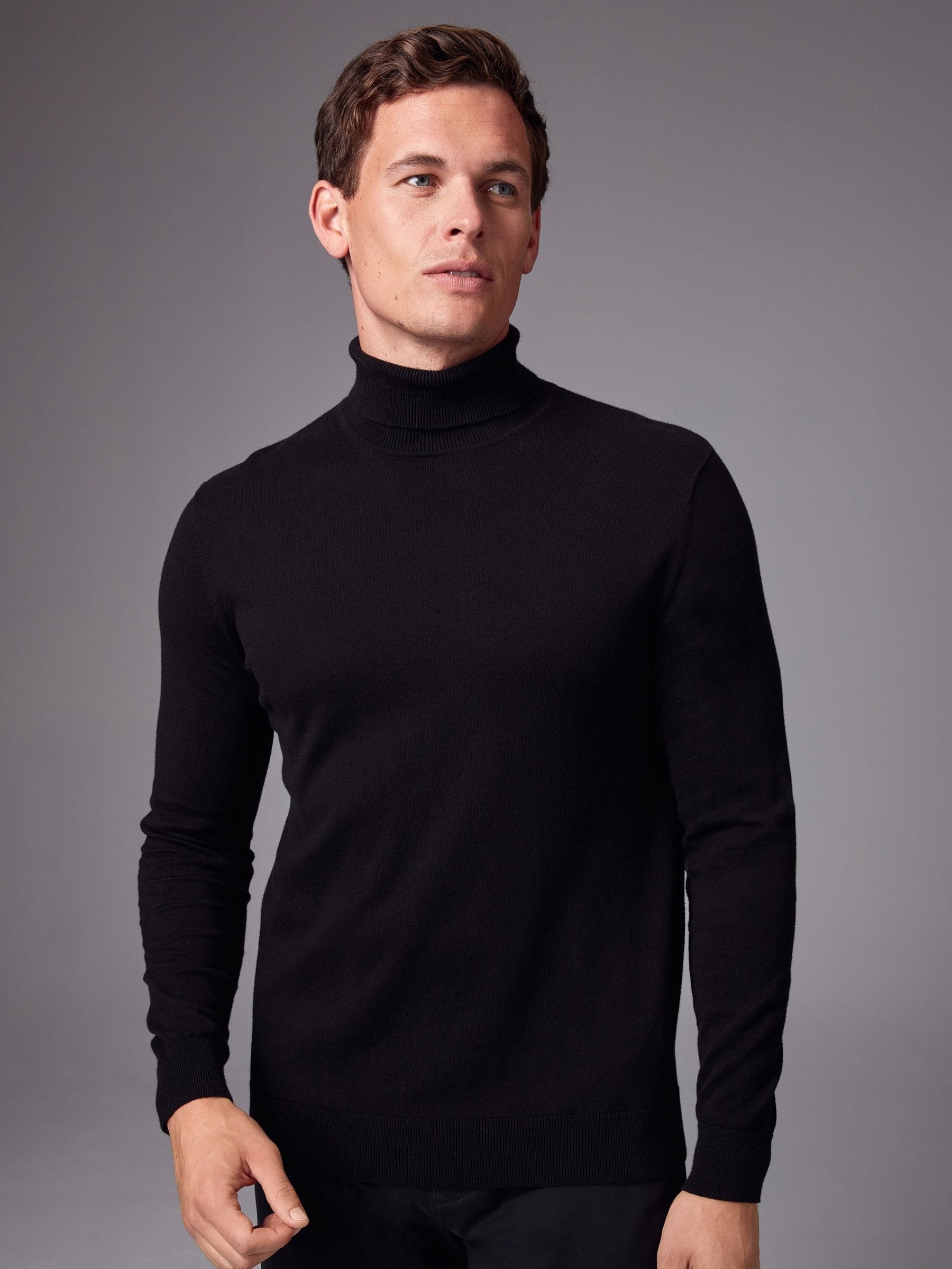 Black Regular Fit Cotton Rich Roll Neck Jumper