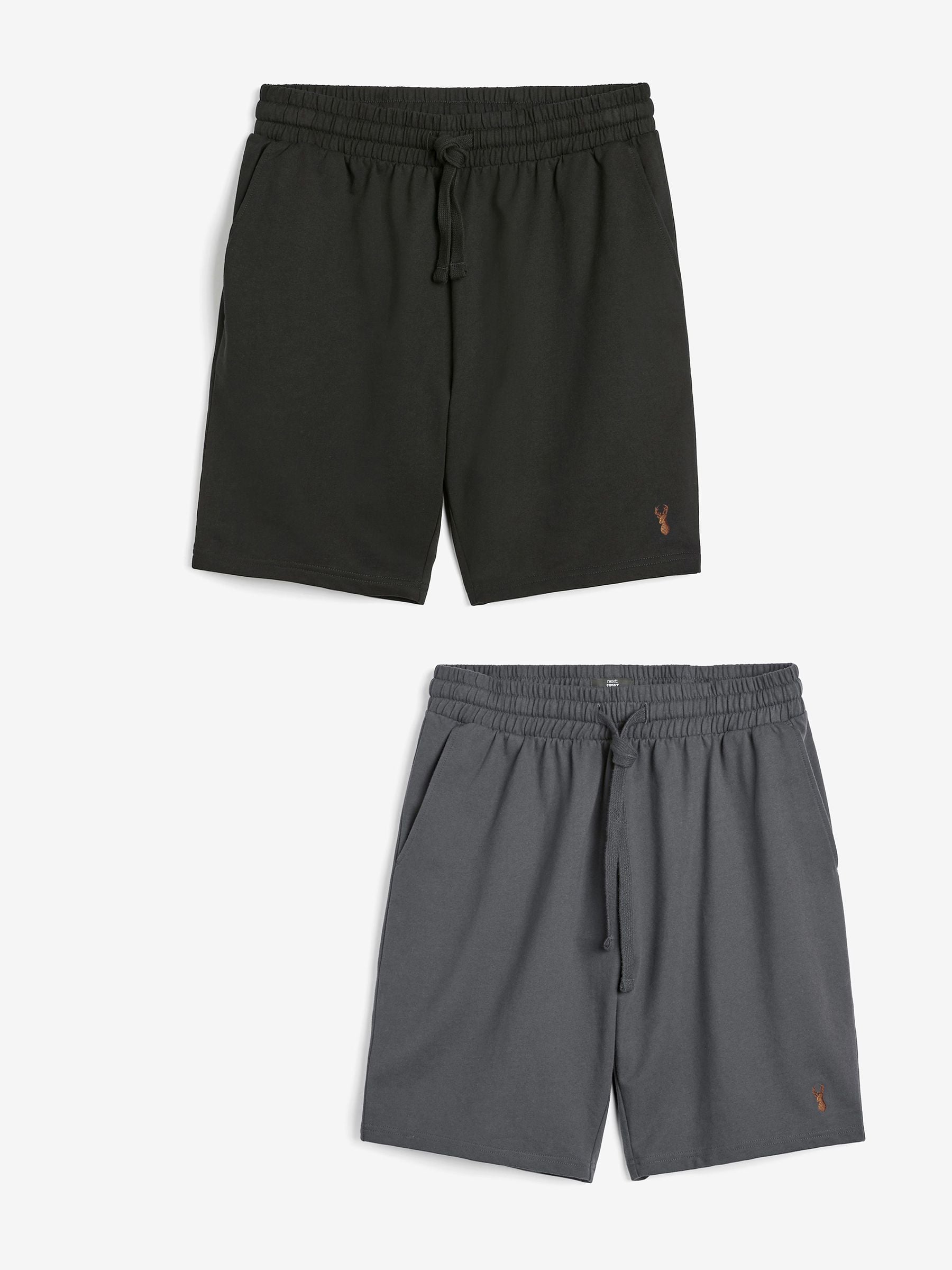 Dark Grey/Black Lightweight 100% Cotton Joggers Shorts 2 Pack