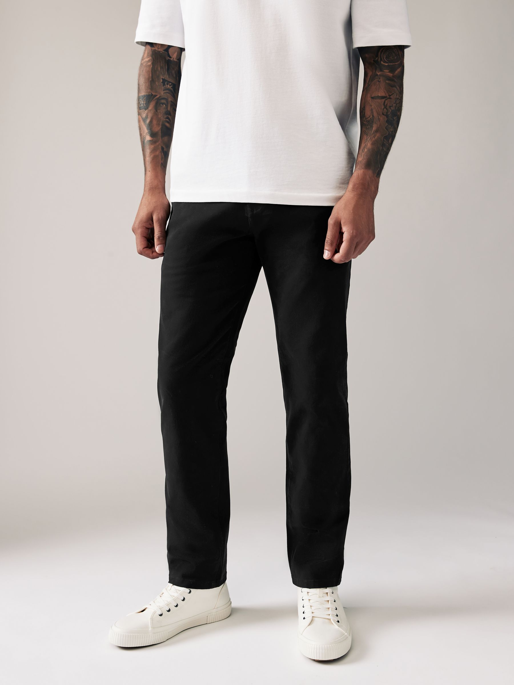 Black Straight Fit Stretch Chinos Trousers