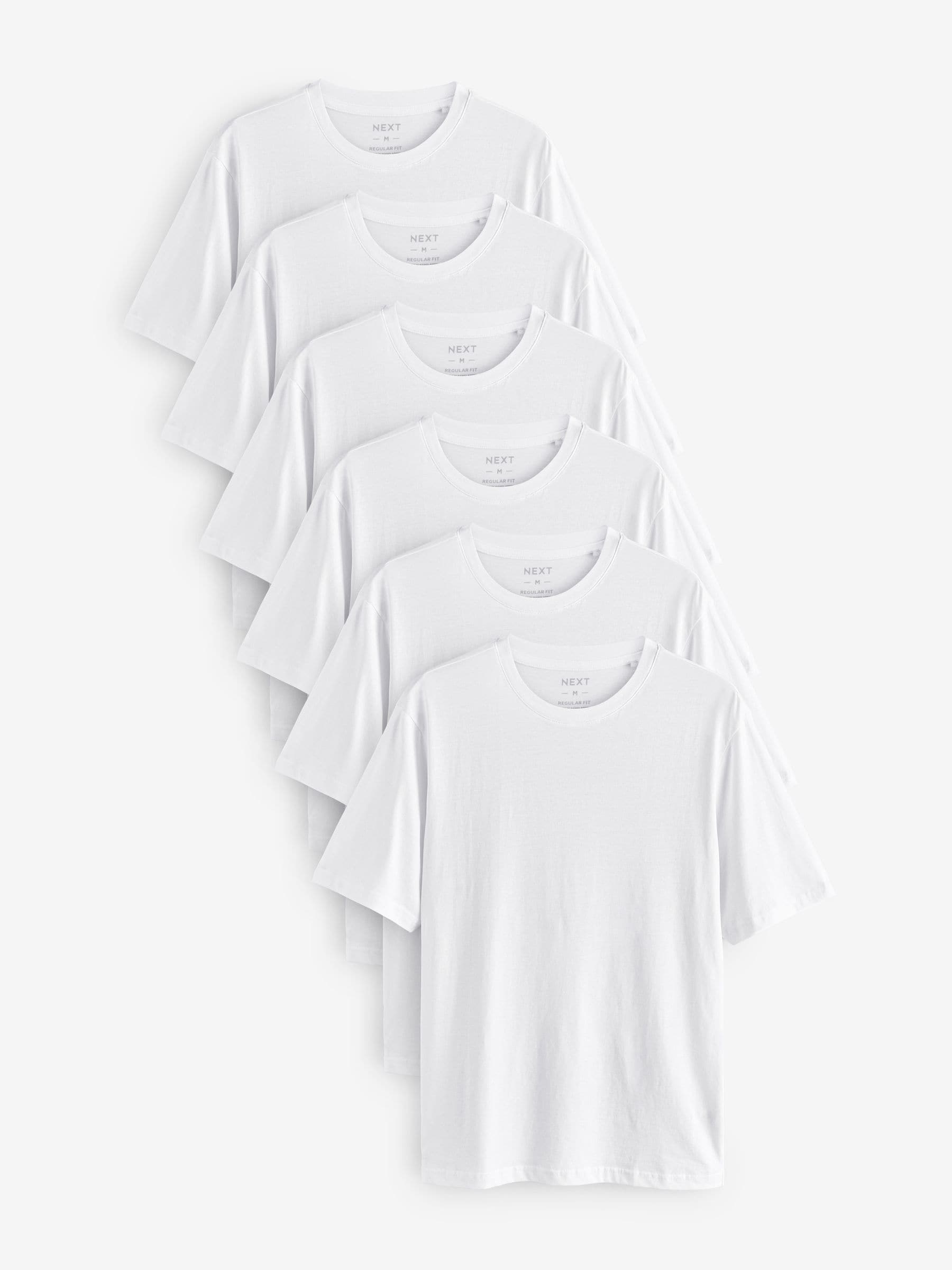 White Regular Fit Essential Cotton T-Shirts 6 Pack