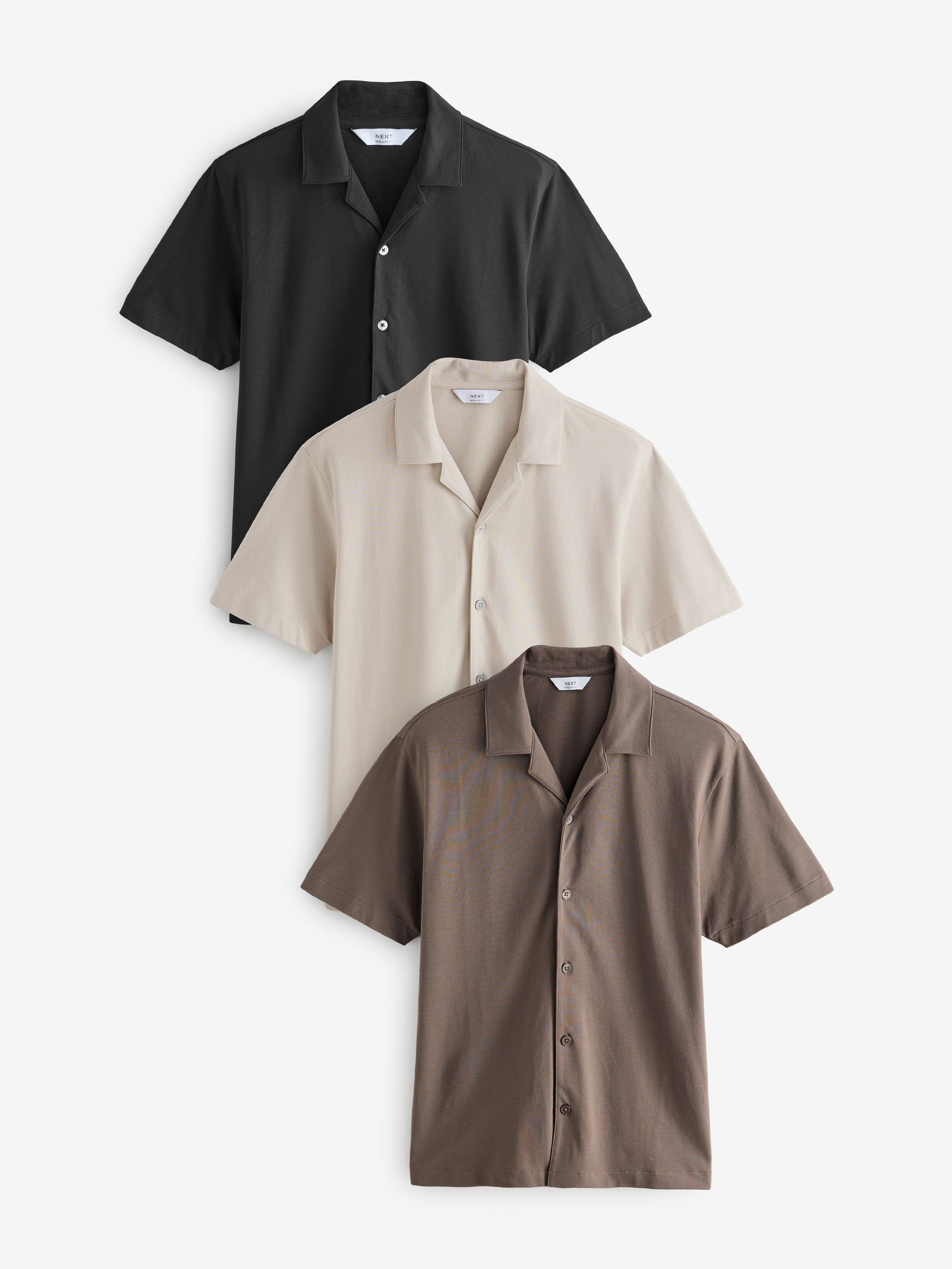 Black / Neutral / White Short Sleeve Pique Shirts 3 Pack