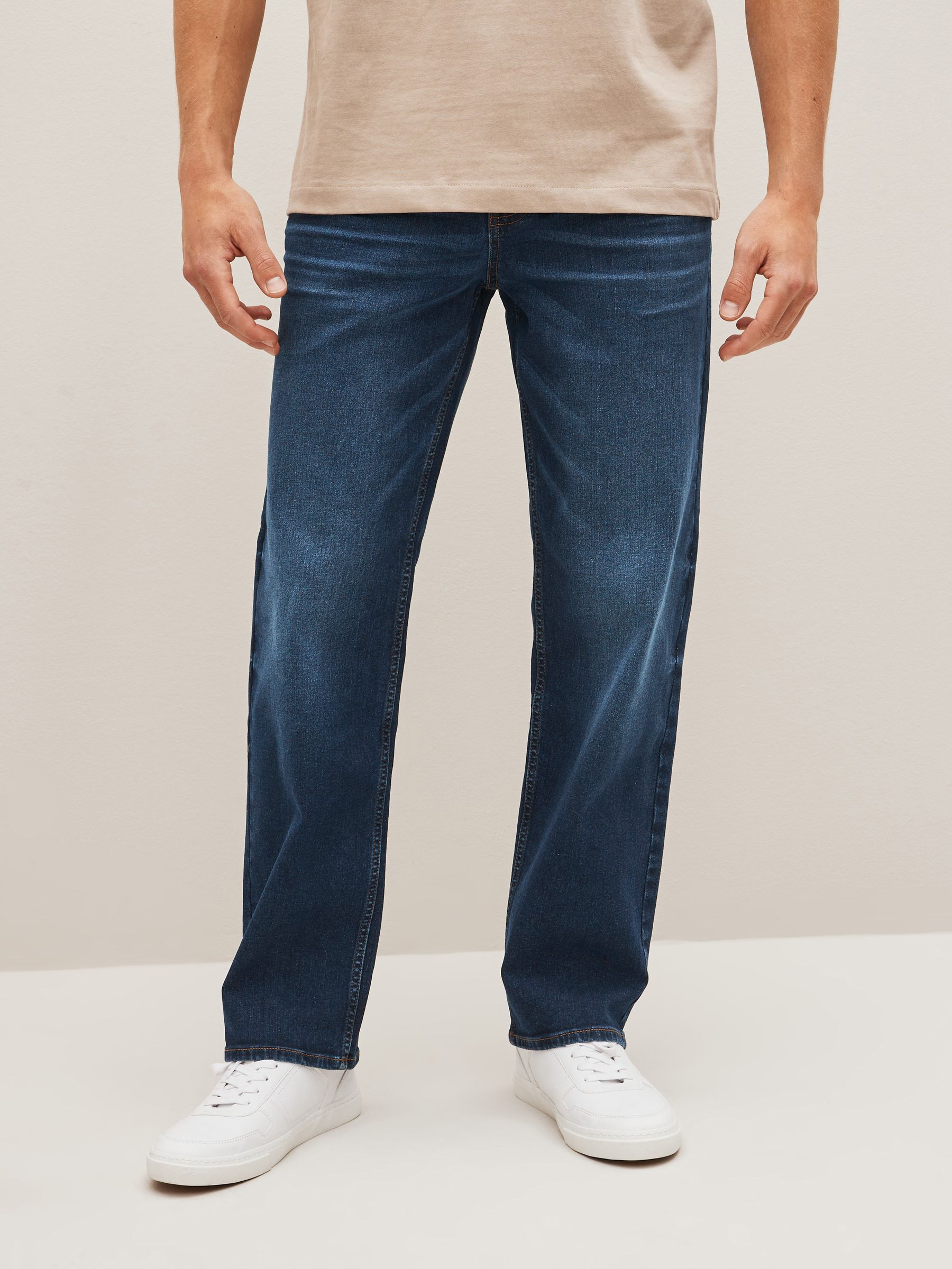 Mid Blue Straight Fit Straight Fit Essential Stretch Jeans