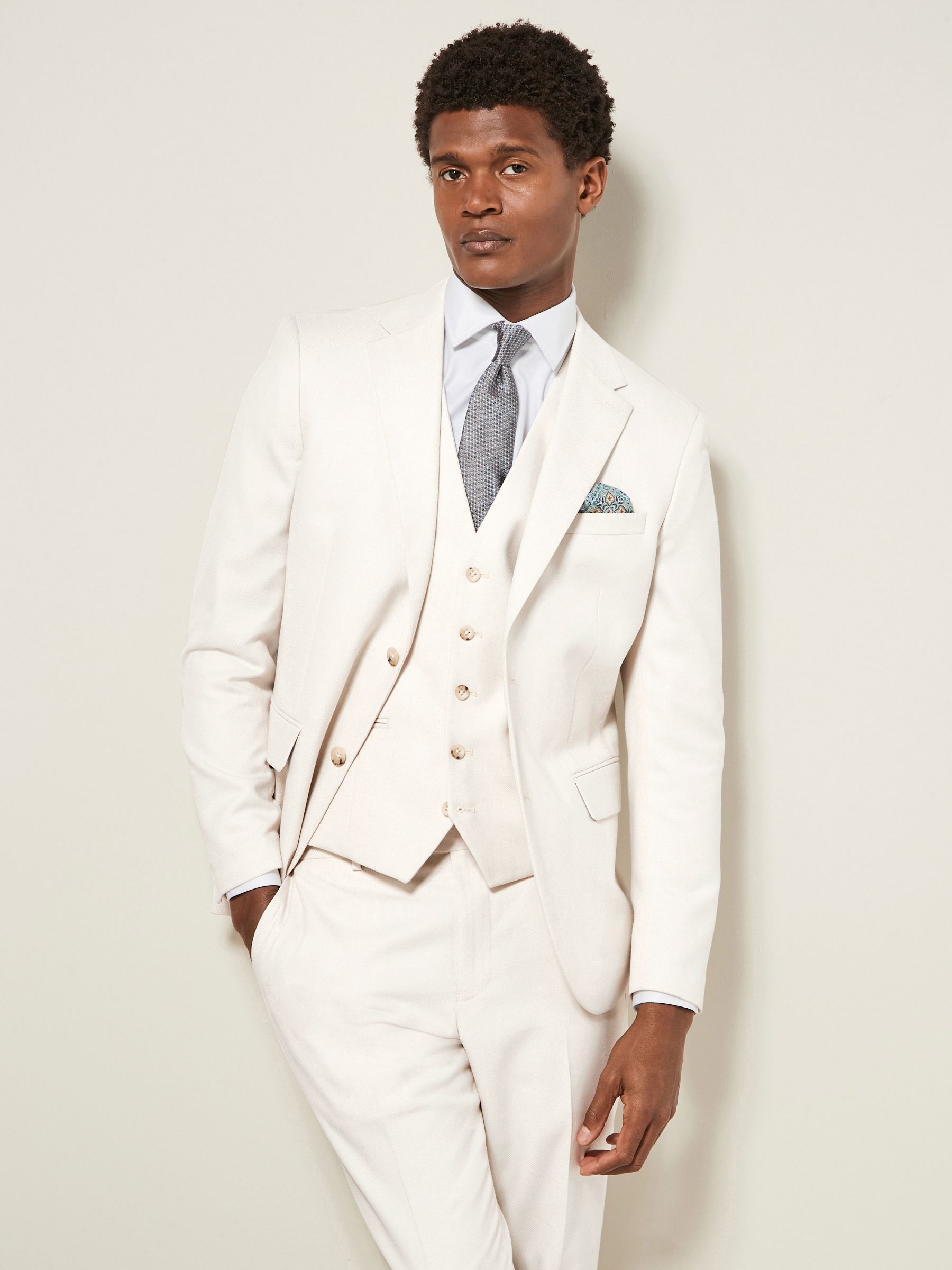 Ecru Slim Fit Textured Suit Jacket