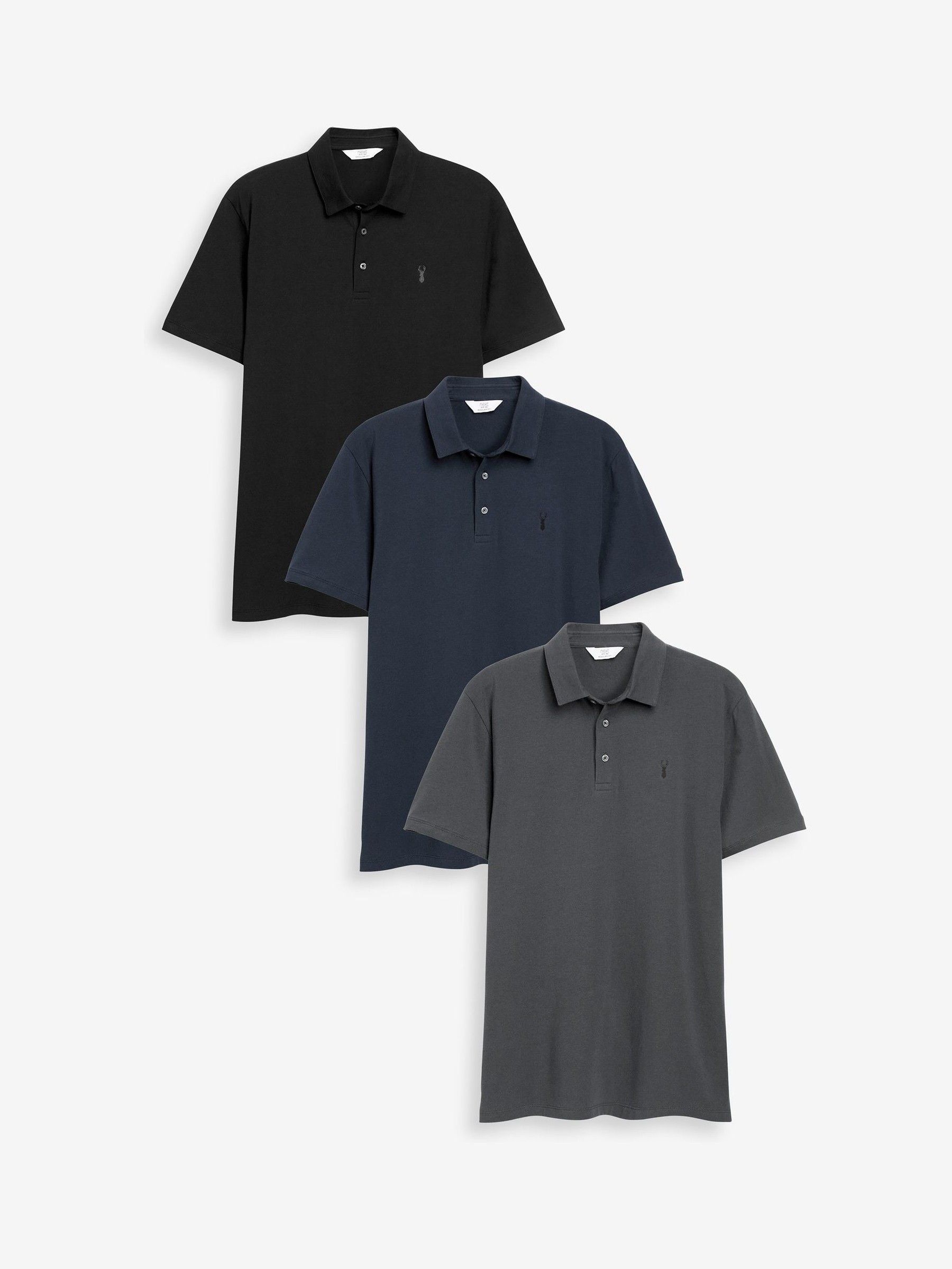 Blue/Grey/Black Regular Fit Short Sleeve Jersey Polo Shirts 3 Pack