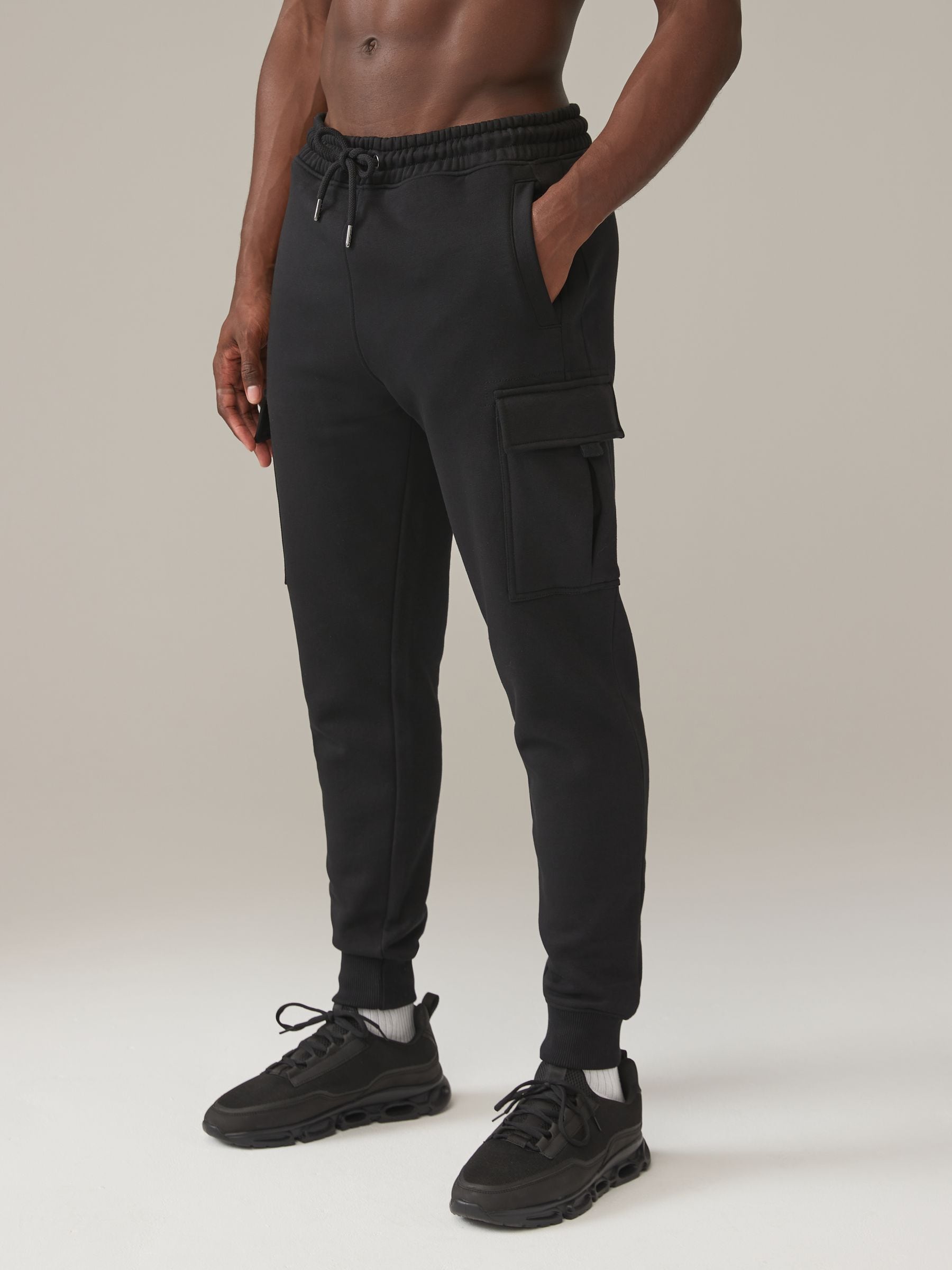 Black Cuff Cotton Rich Jersey Cargo Joggers