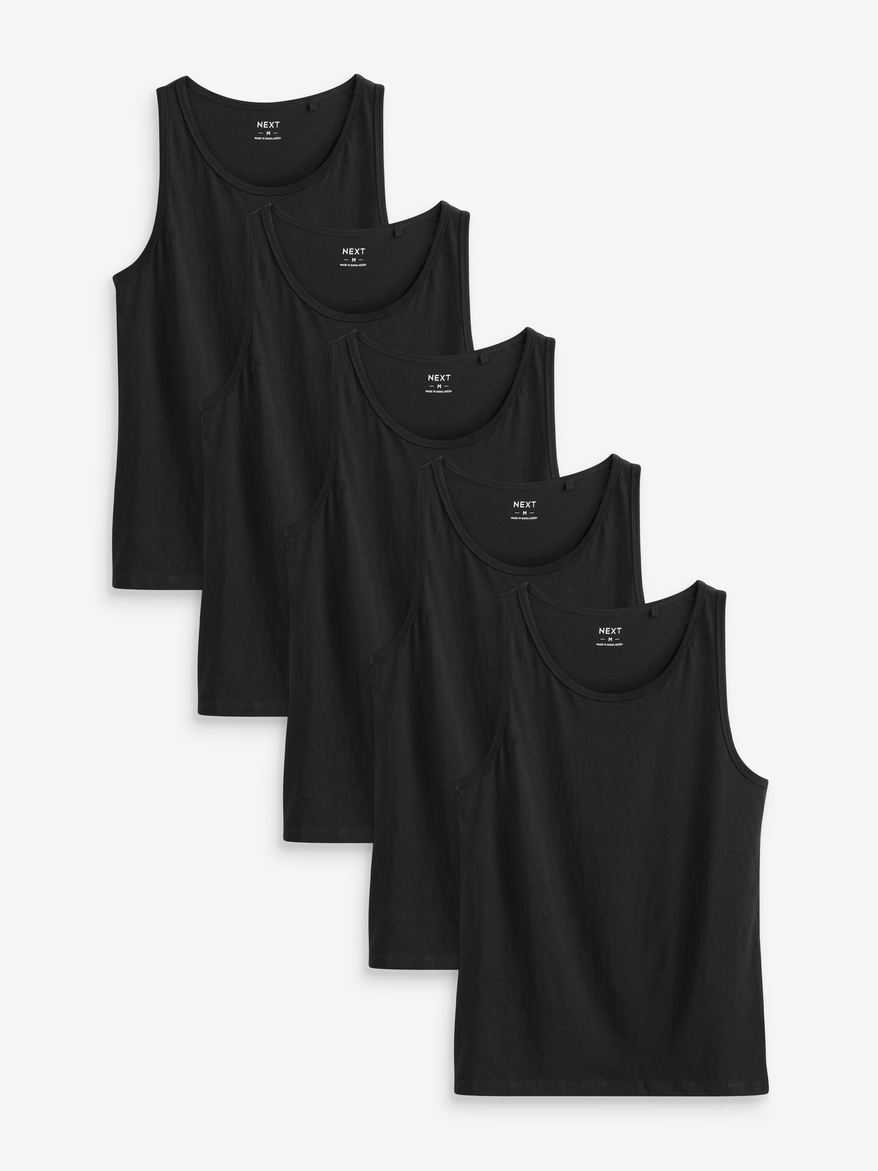 Black 100% Cotton Vests 5 Pack