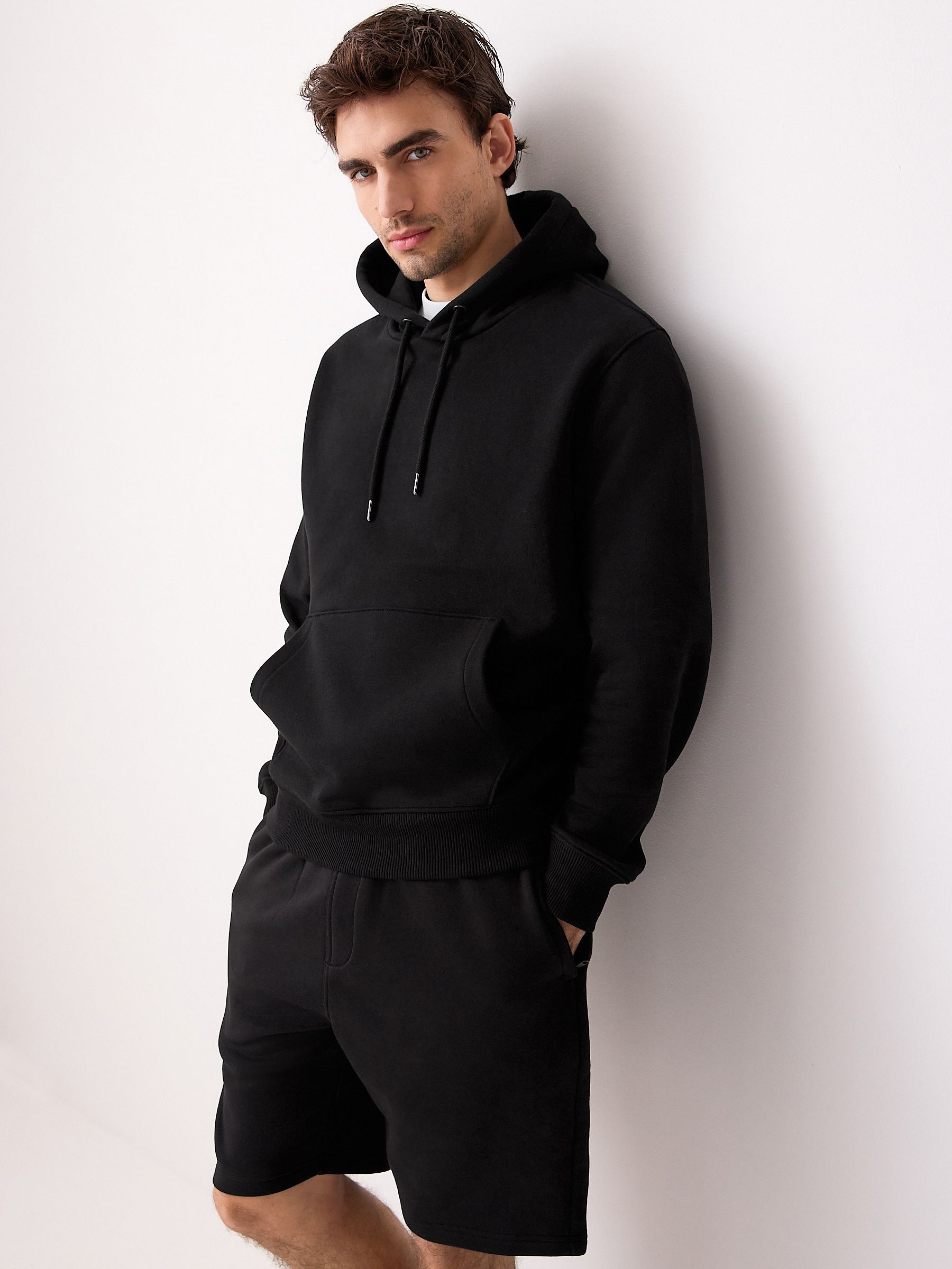 Black Regular Fit Rich Jersey Fabric Hoodie