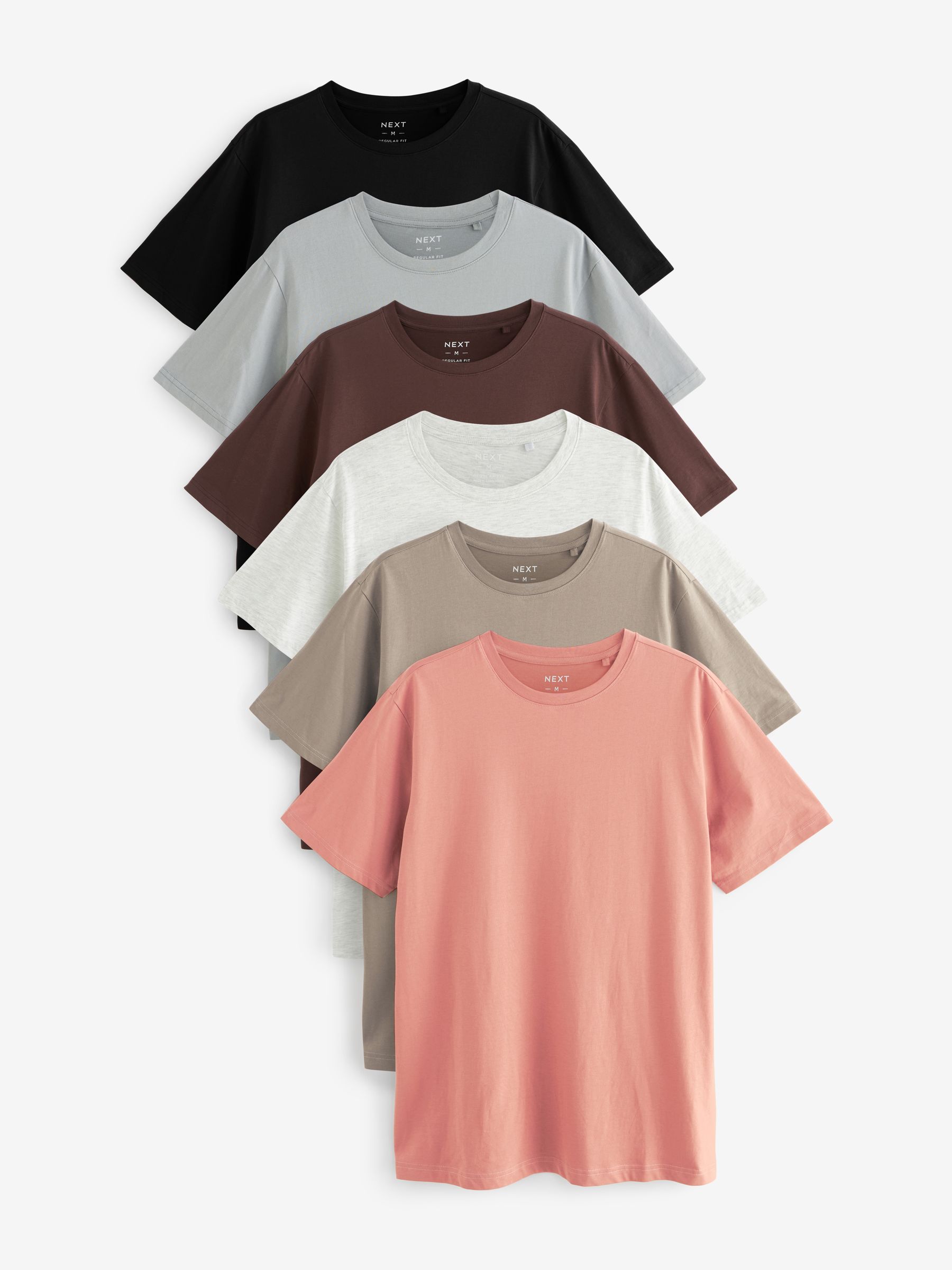 Neutrals Colour Mix Regular Fit Essential Cotton T-Shirts 6 Pack