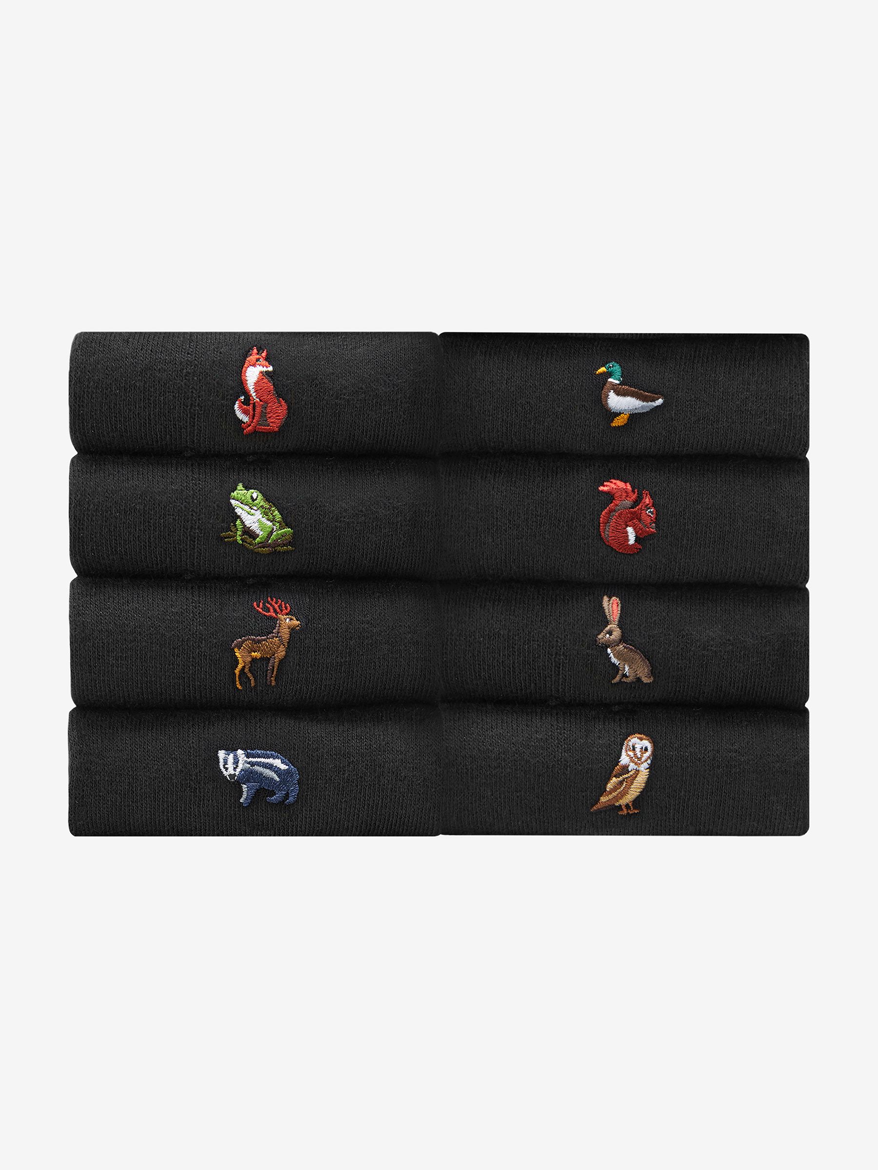 Black Woodland Fun Embroidered Socks 8 Pack