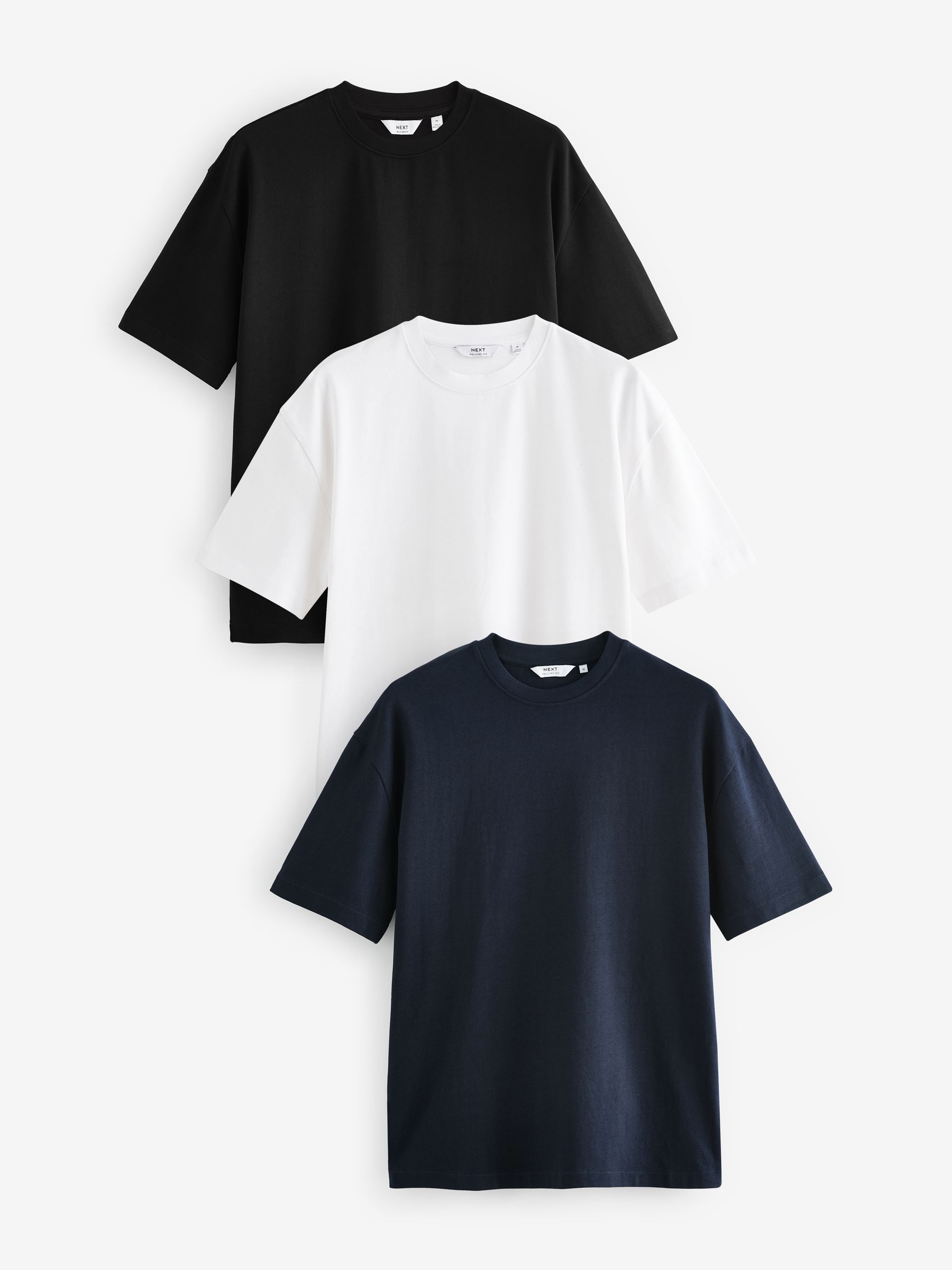 White/Black/Navy Relaxed Fit Heavyweight T-Shirts 3 Pack