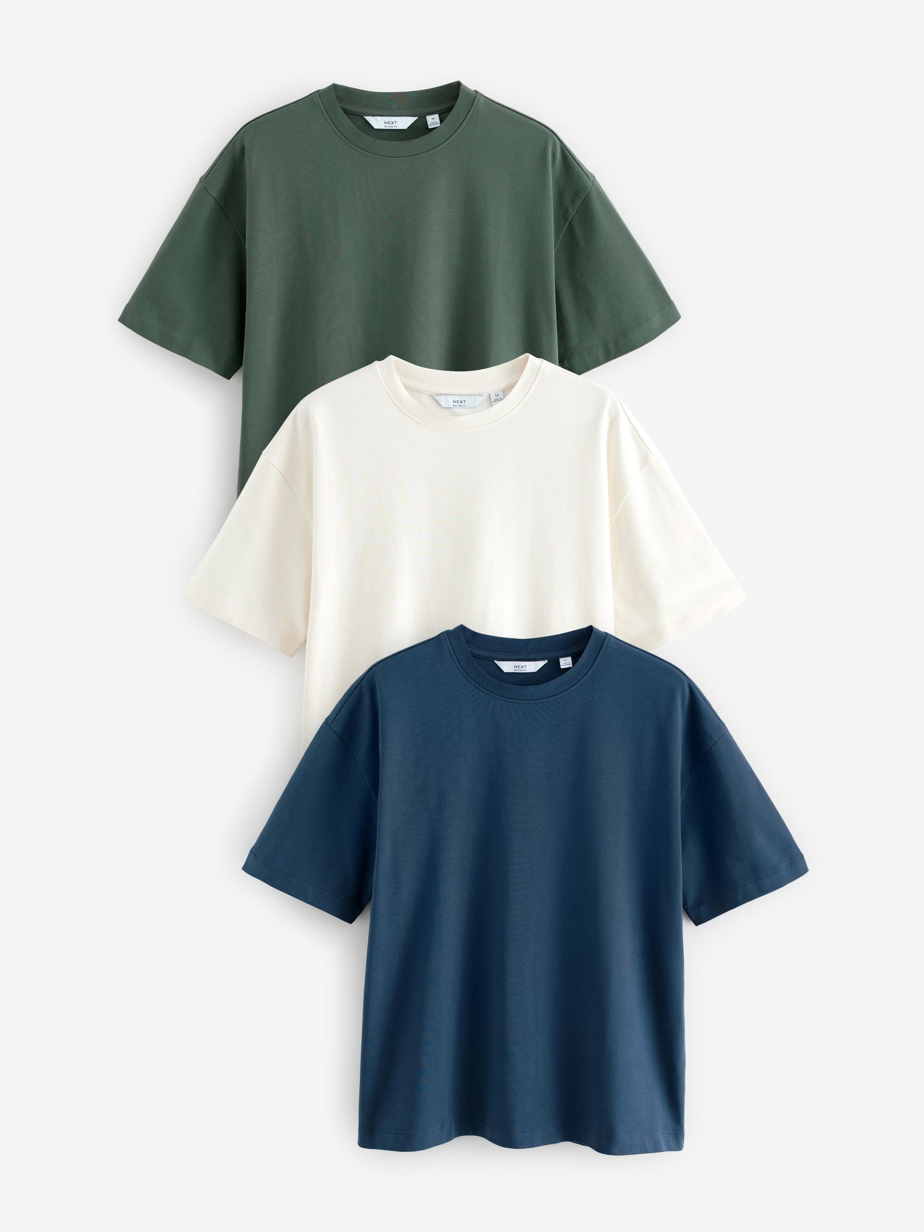 Blue/Ecru/Green Relaxed Fit Heavyweight T-Shirts 3 Pack
