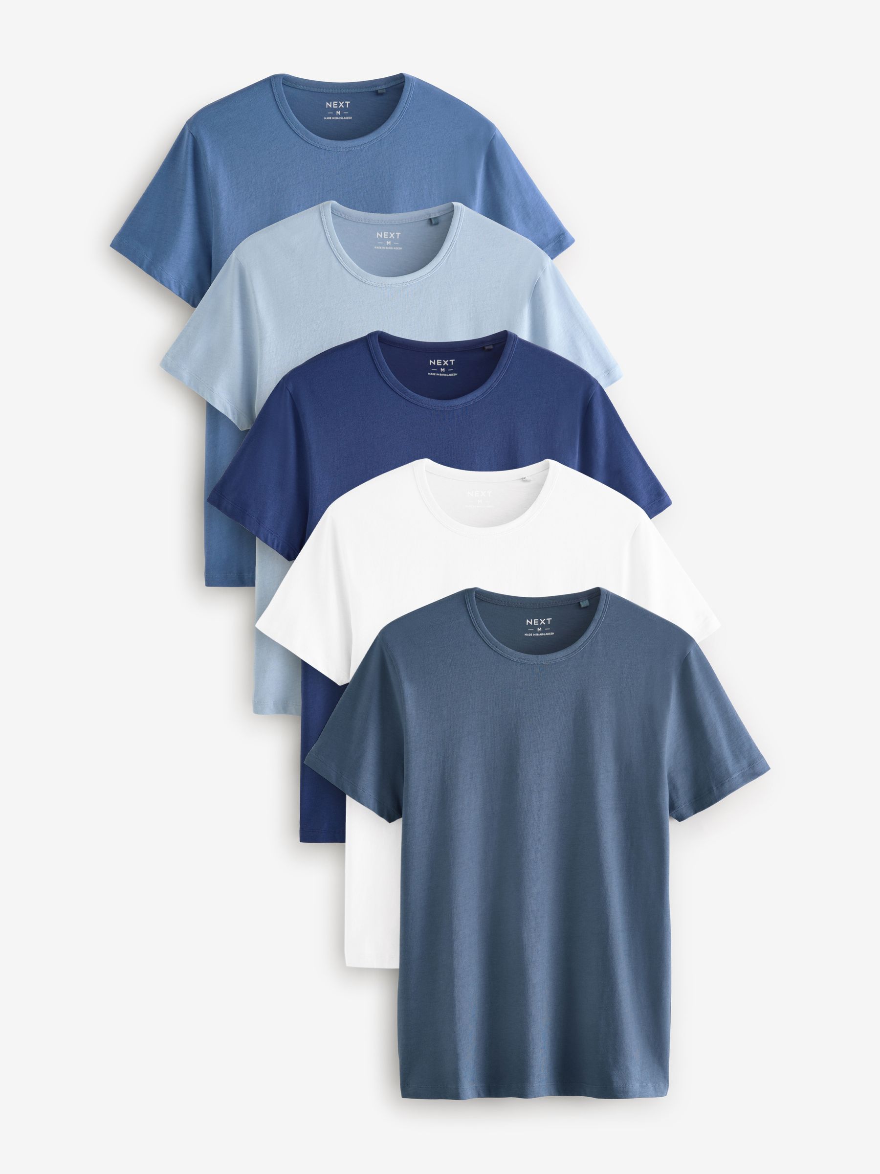 Mixed Blues Slim Fit 100% Cotton Underwear T-Shirts 5 Pack