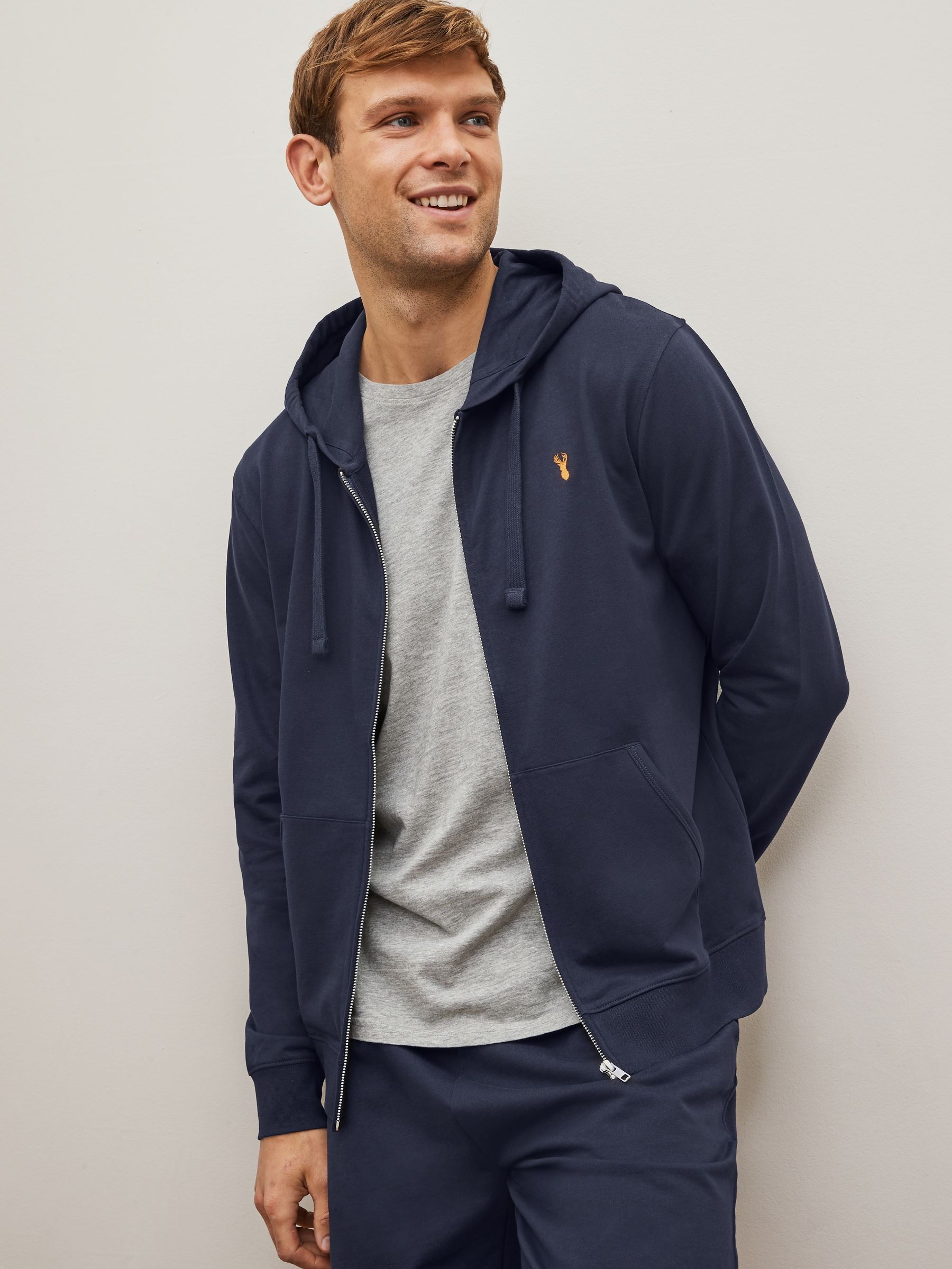 Navy Blue 100% Cotton Lightweight Zip Up Hoodie