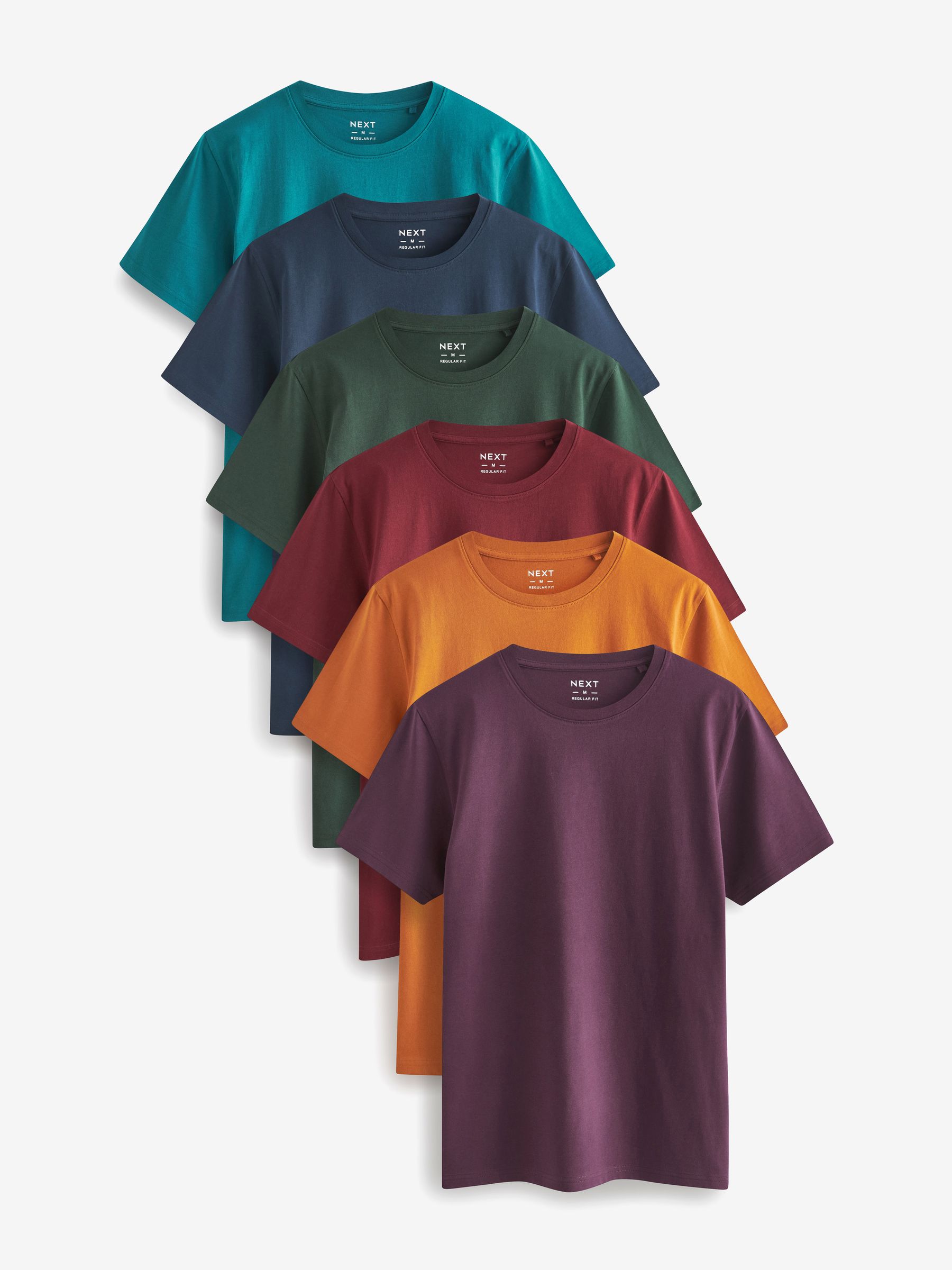 Brown/Rust/Black/Ecru Marl/Slate/Silver Regular Fit Essential Cotton T-Shirts 6 Pack
