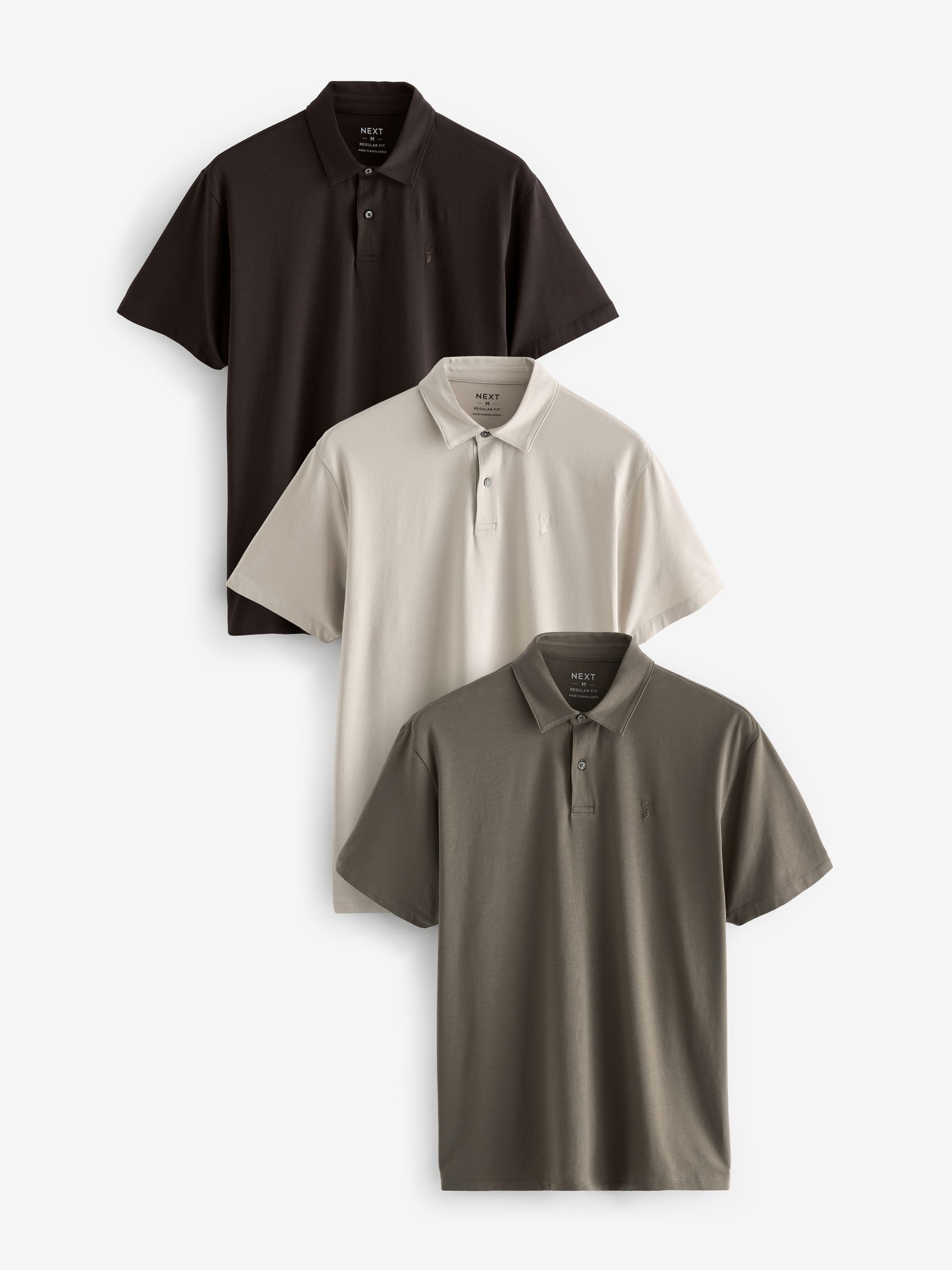 Neutrals Regular Fit Short Sleeve Jersey Polo Shirts 3 Pack