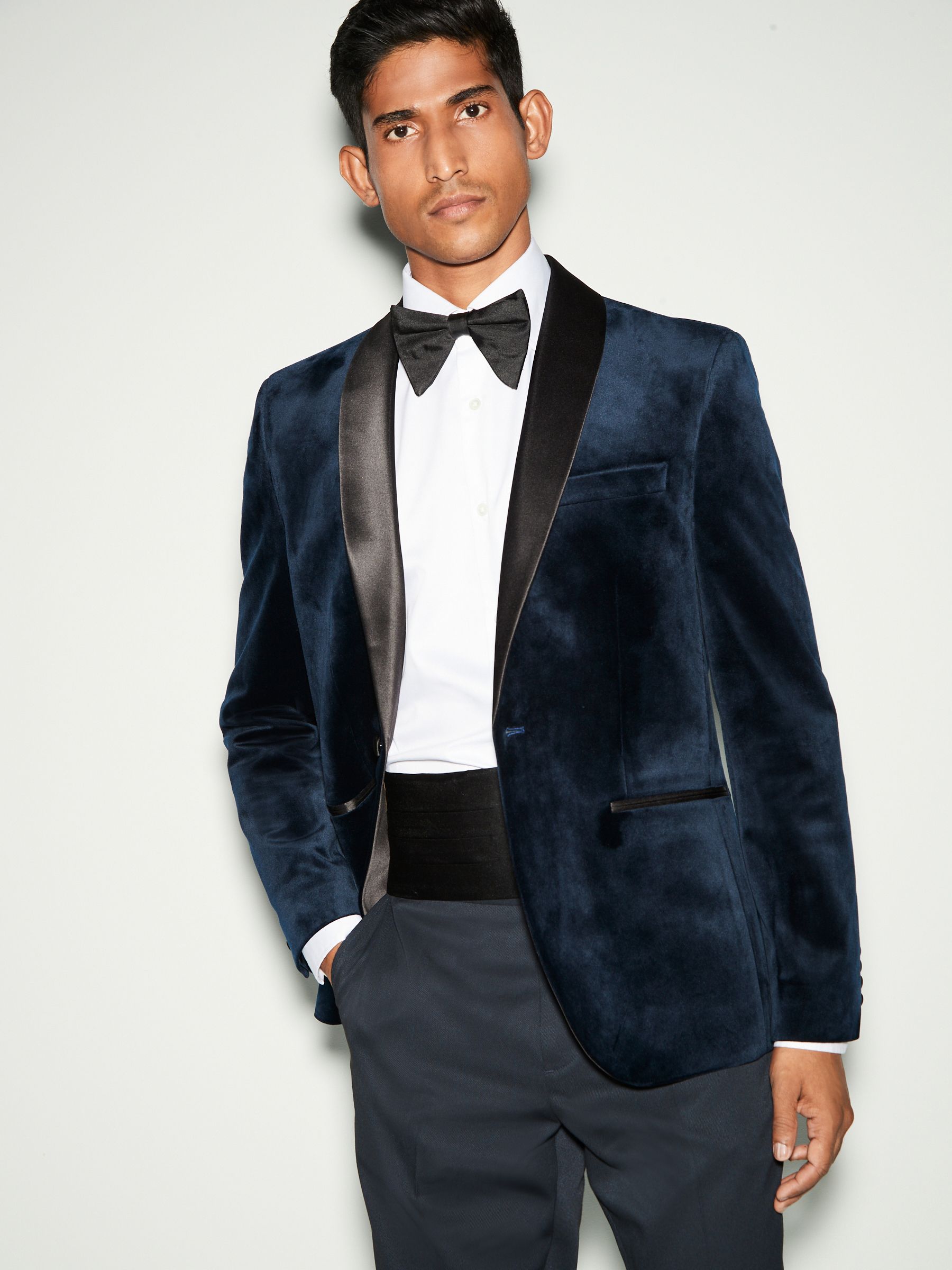Dark Navy Blue Regular Fit Velvet Blazer