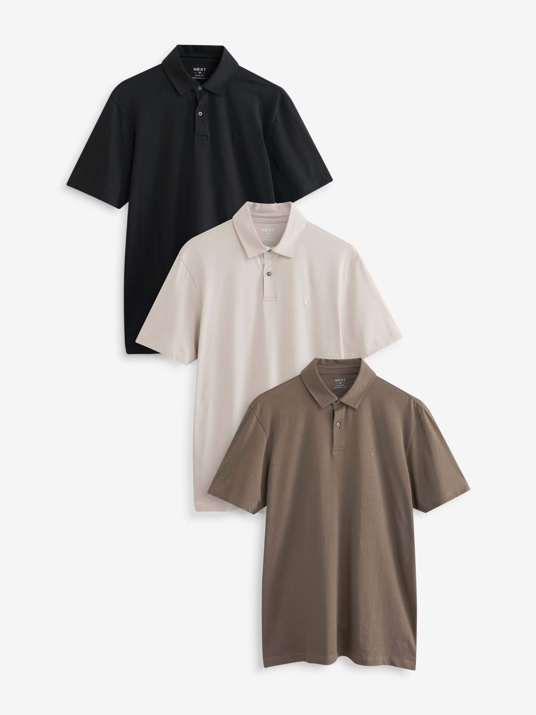 Neutral Slim Fit Short Sleeve Jersey Polo Shirts 3 Pack