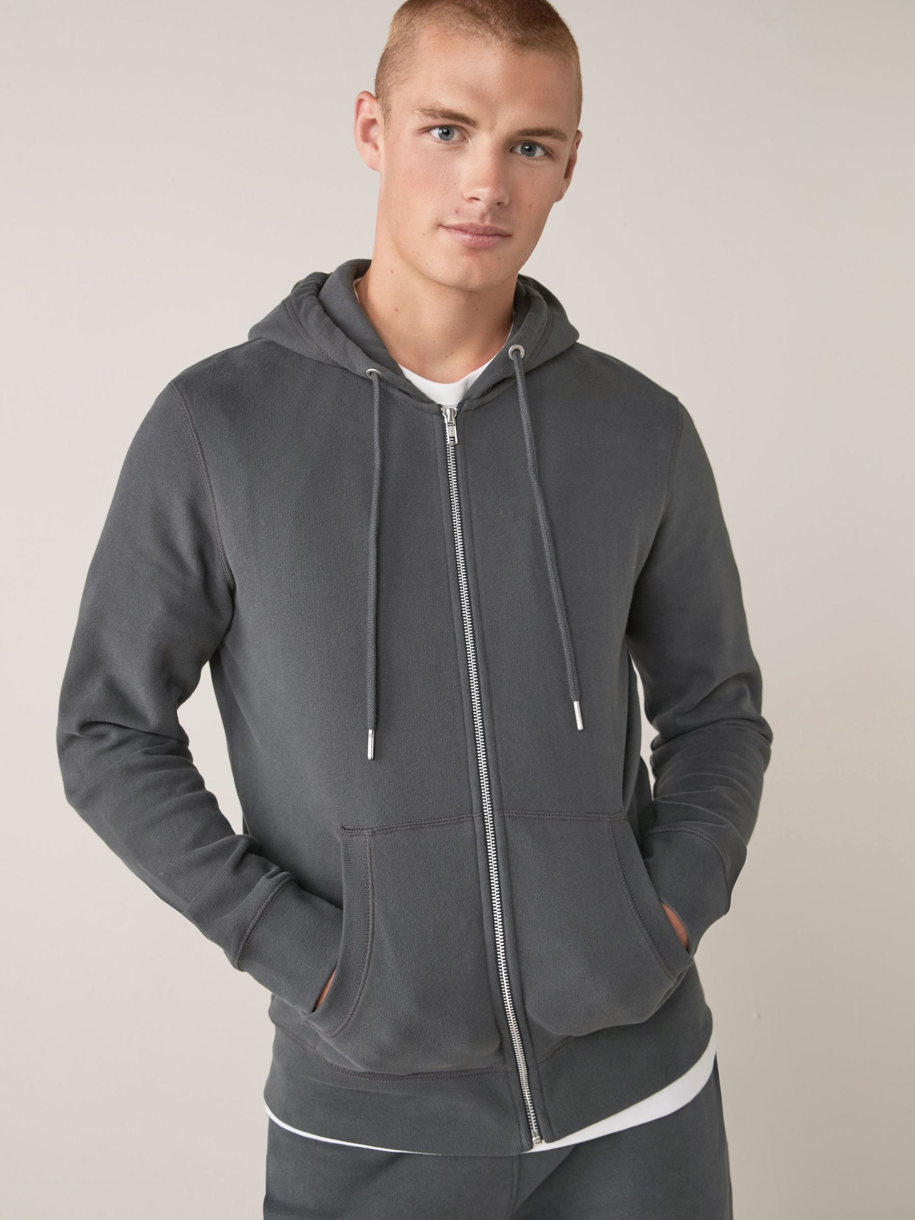 Charcoal Grey Zip Through Hoodie
