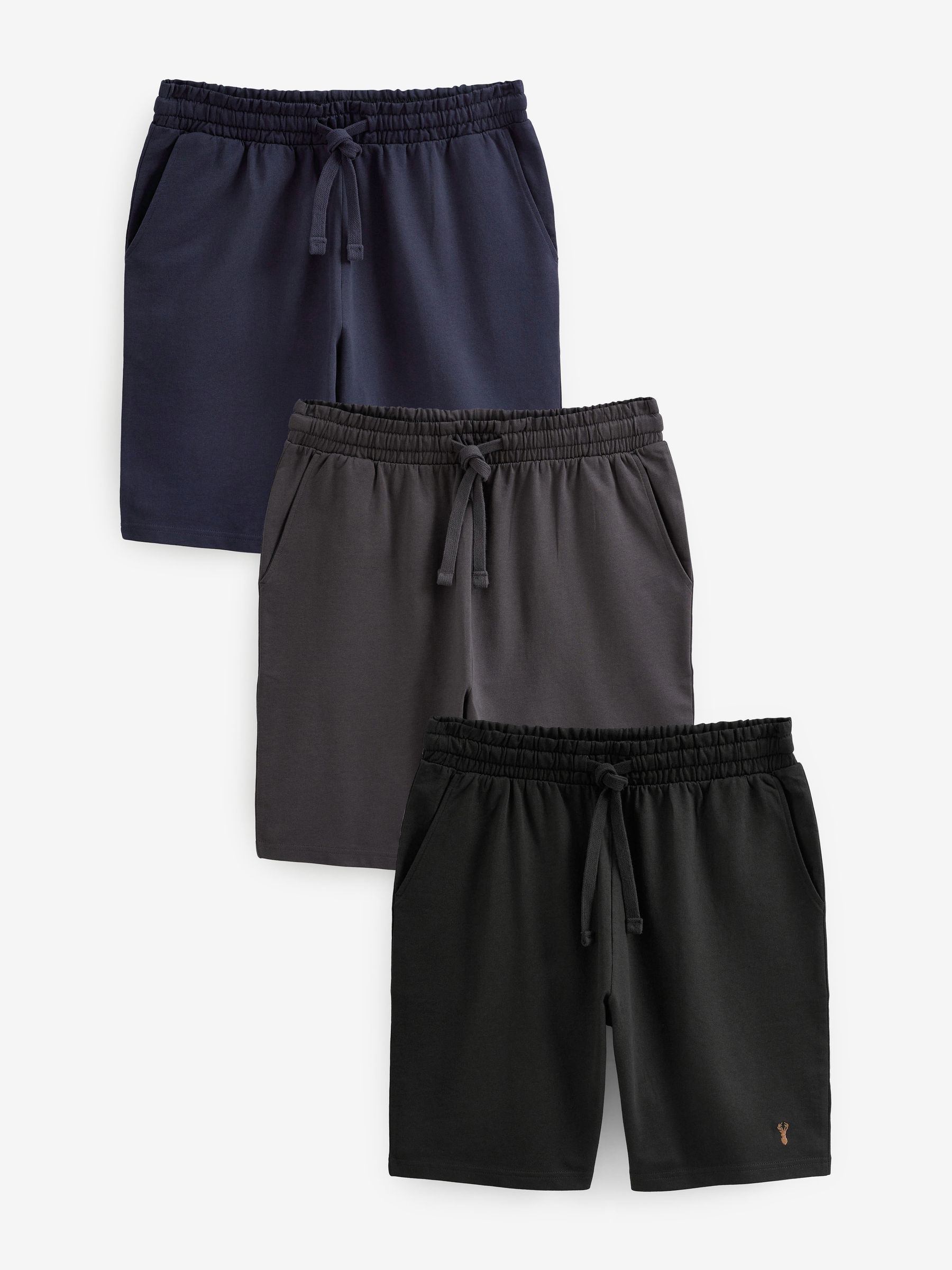 Navy Blue/Grey/Black Lightweight 100% Cotton Shorts 3 Pack