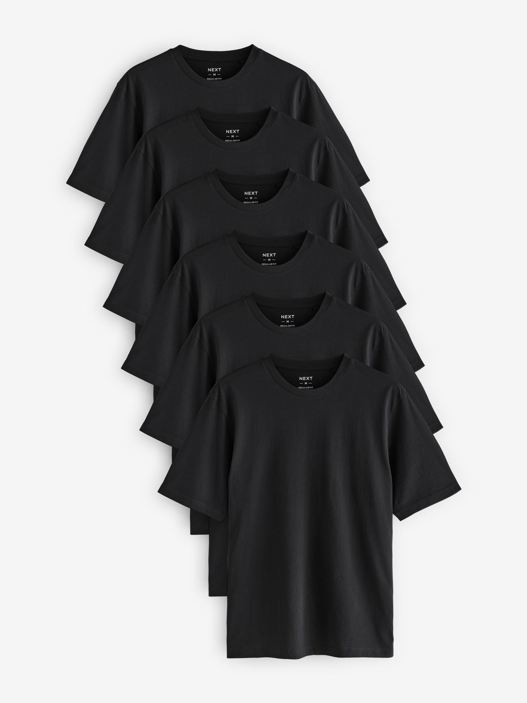 Black Regular Fit Essential Cotton T-Shirts 6 Pack