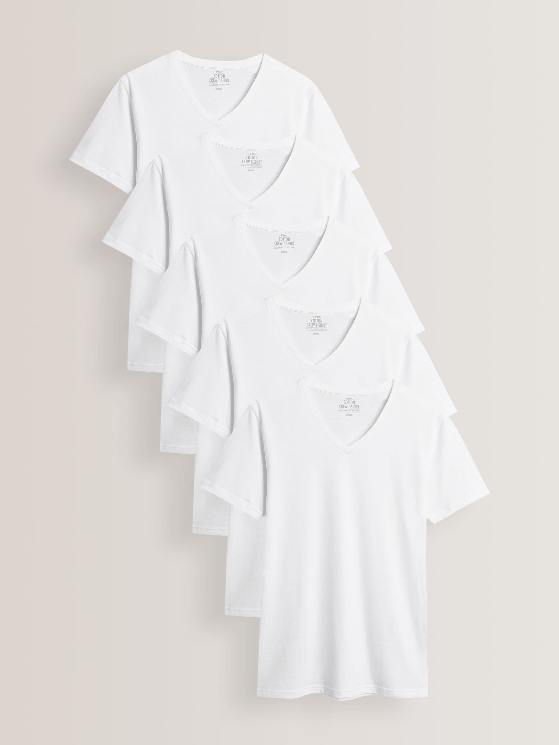 White Regular Fit 100% Cotton V-Neck Underwear T-Shirts 5 Pack