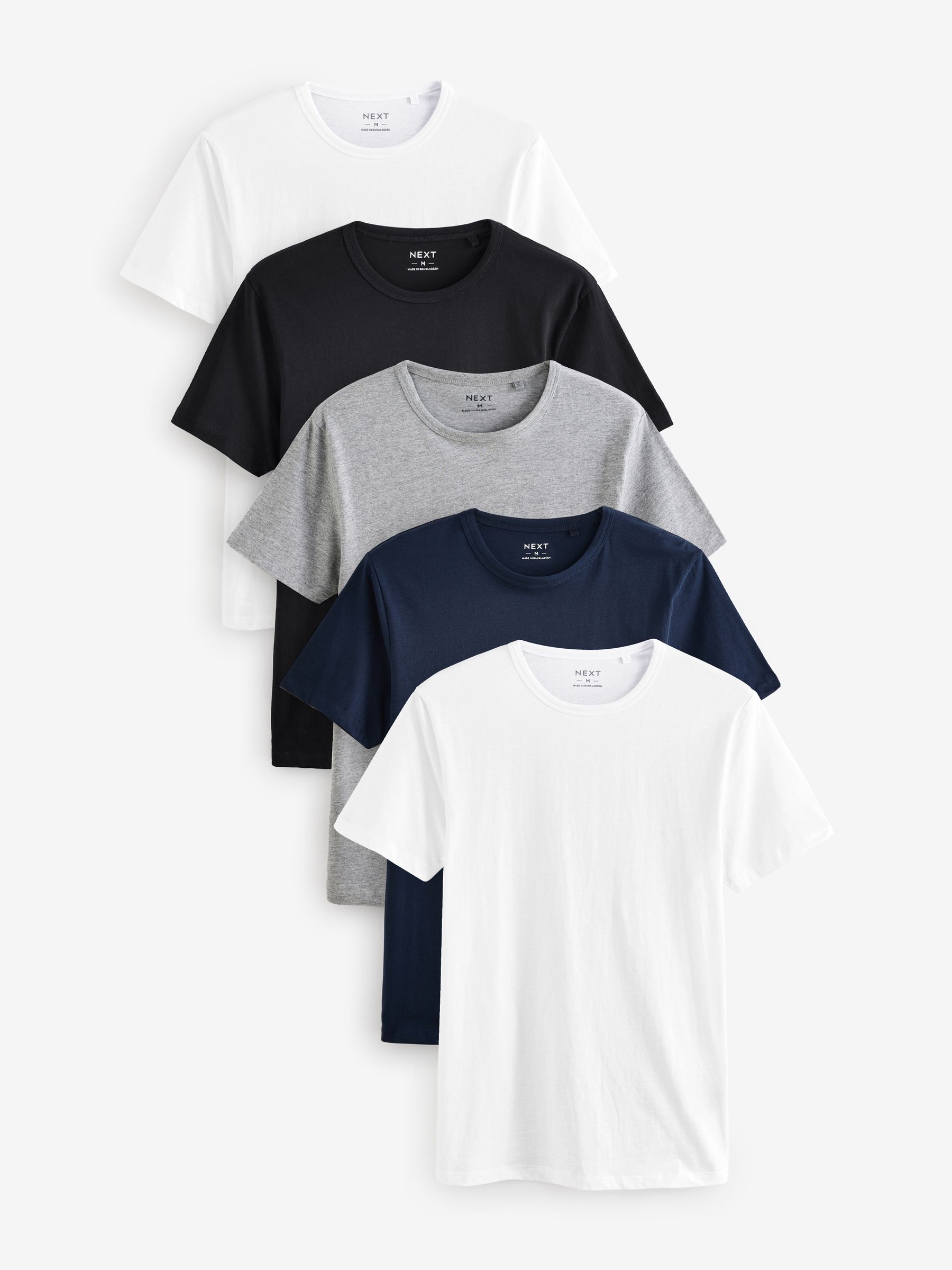 Black/Grey Marl/White/Navy Blue Regular Fit 100% Cotton Underwear T-Shirts 5 Pack