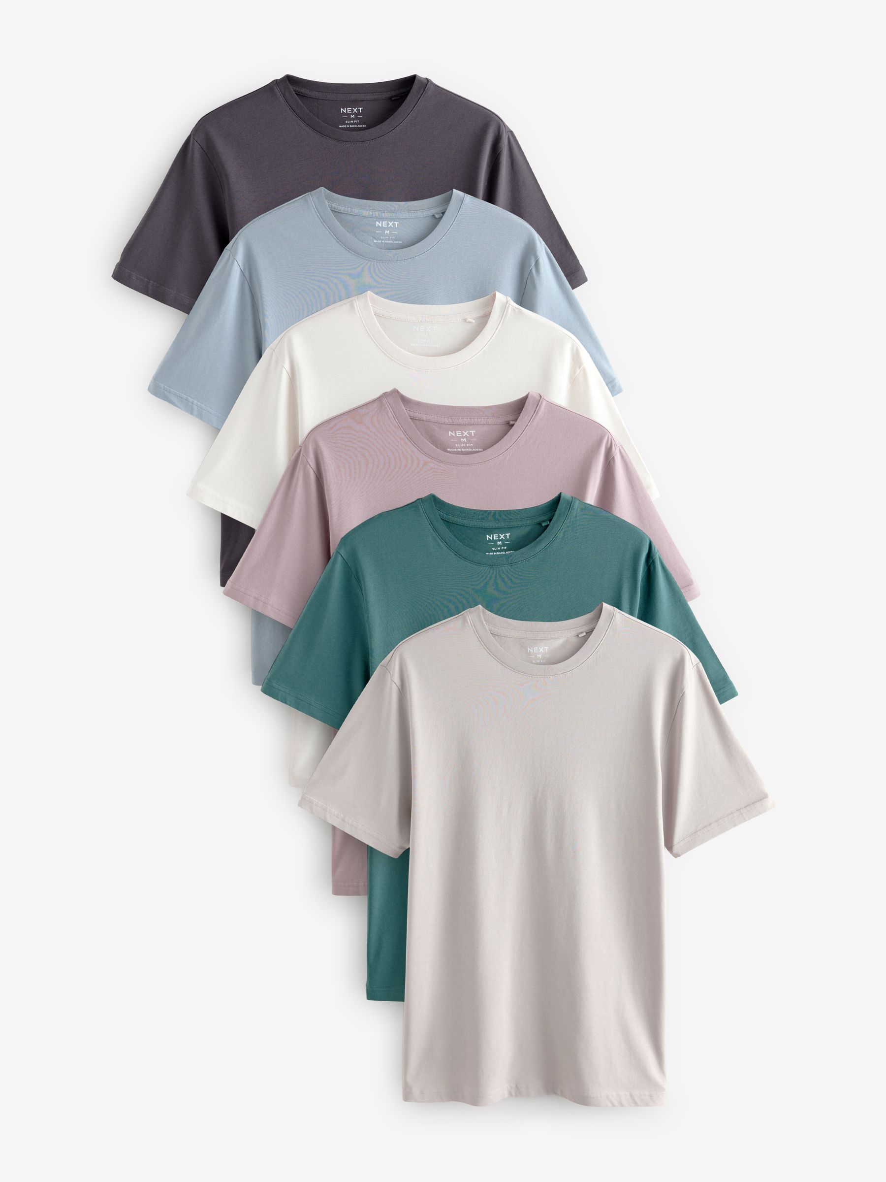Blues/Purple/Pink/Neutrals Slim Fit Essential Cotton T-Shirts 6 Pack