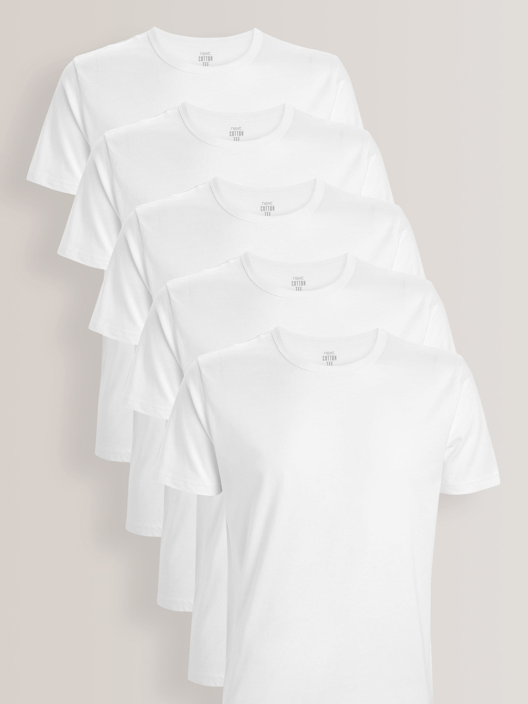 White Slim Fit 100% Cotton Underwear T-Shirts 5 Pack