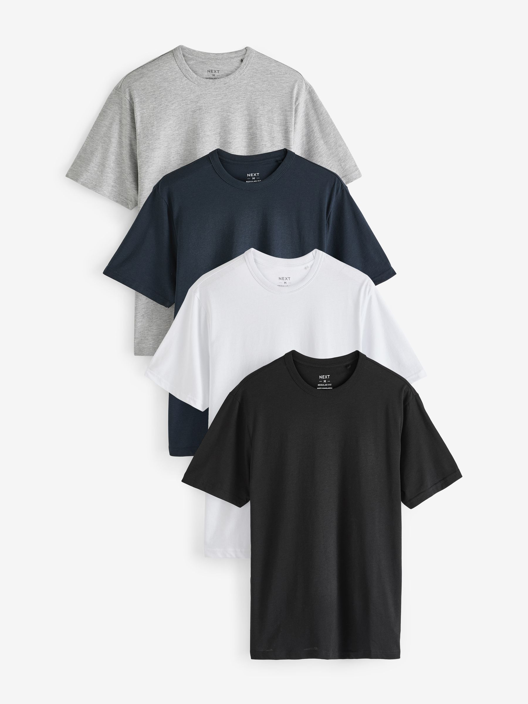 Black/White/Navy/Grey Marl Basic Crew Neck T-Shirts 4 Pack